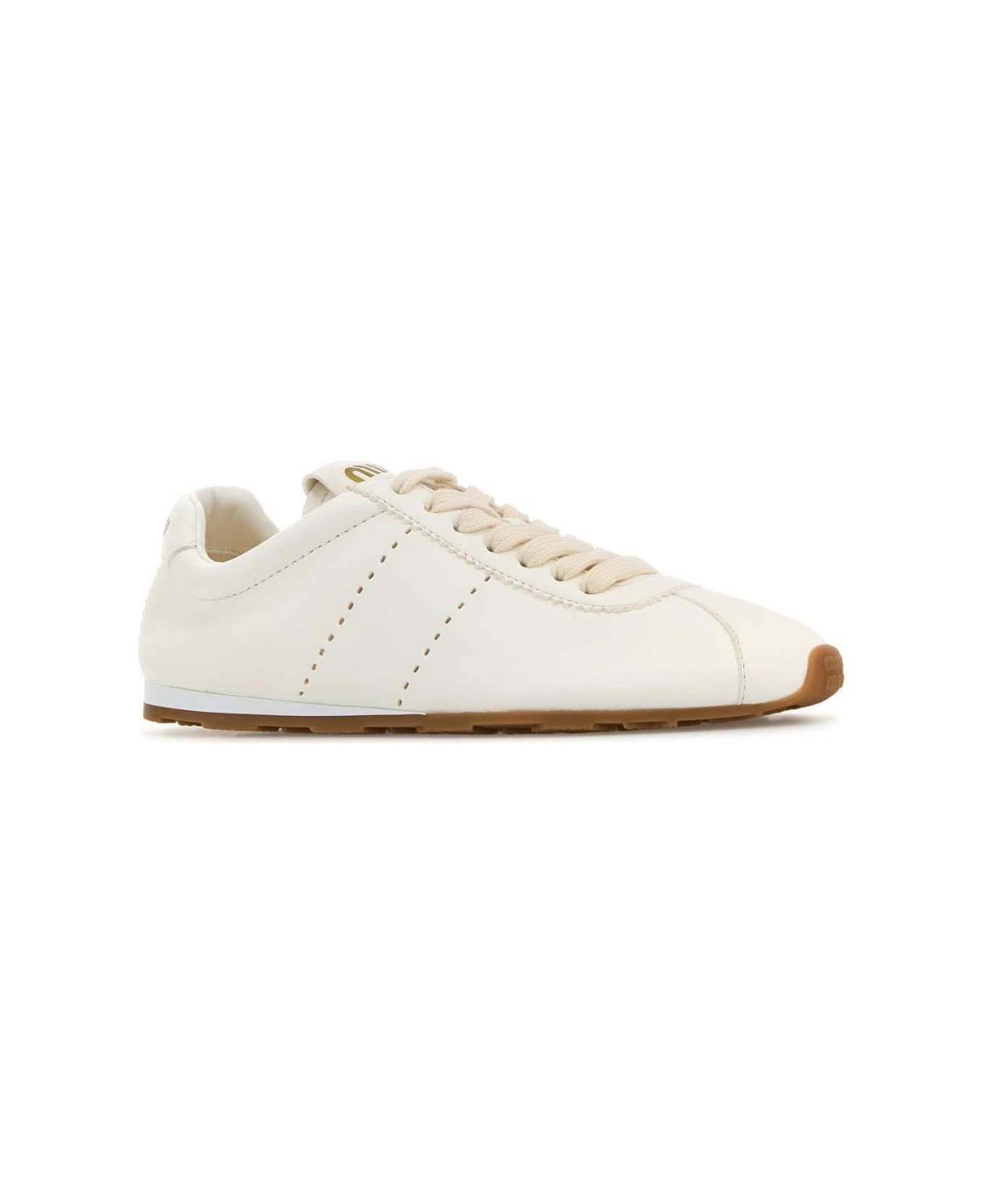 Miu Miu White Leather Plume Sneakers - AVORIO