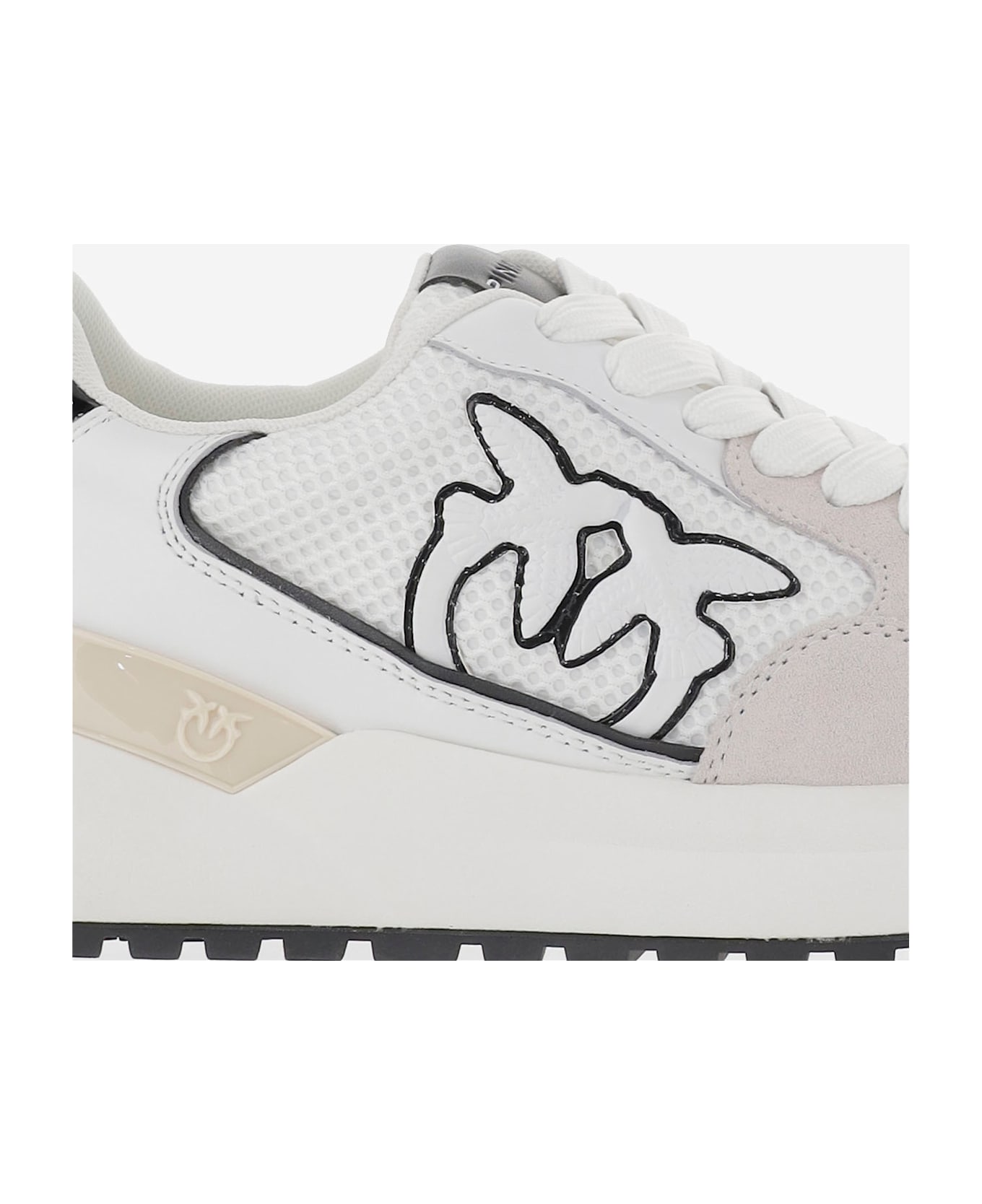 Pinko Leather And Mesh Sneakers With Logo - White
