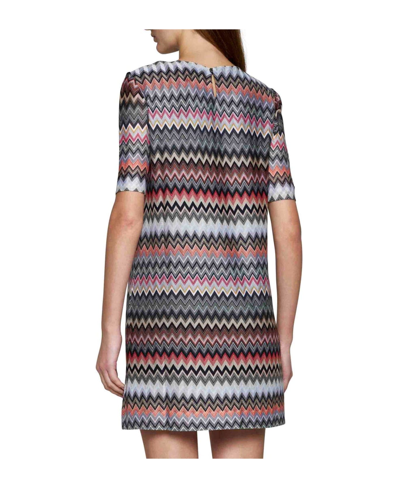 Missoni Zigzag Crewneck Short-sleeved Dress - Dark tones multicolor