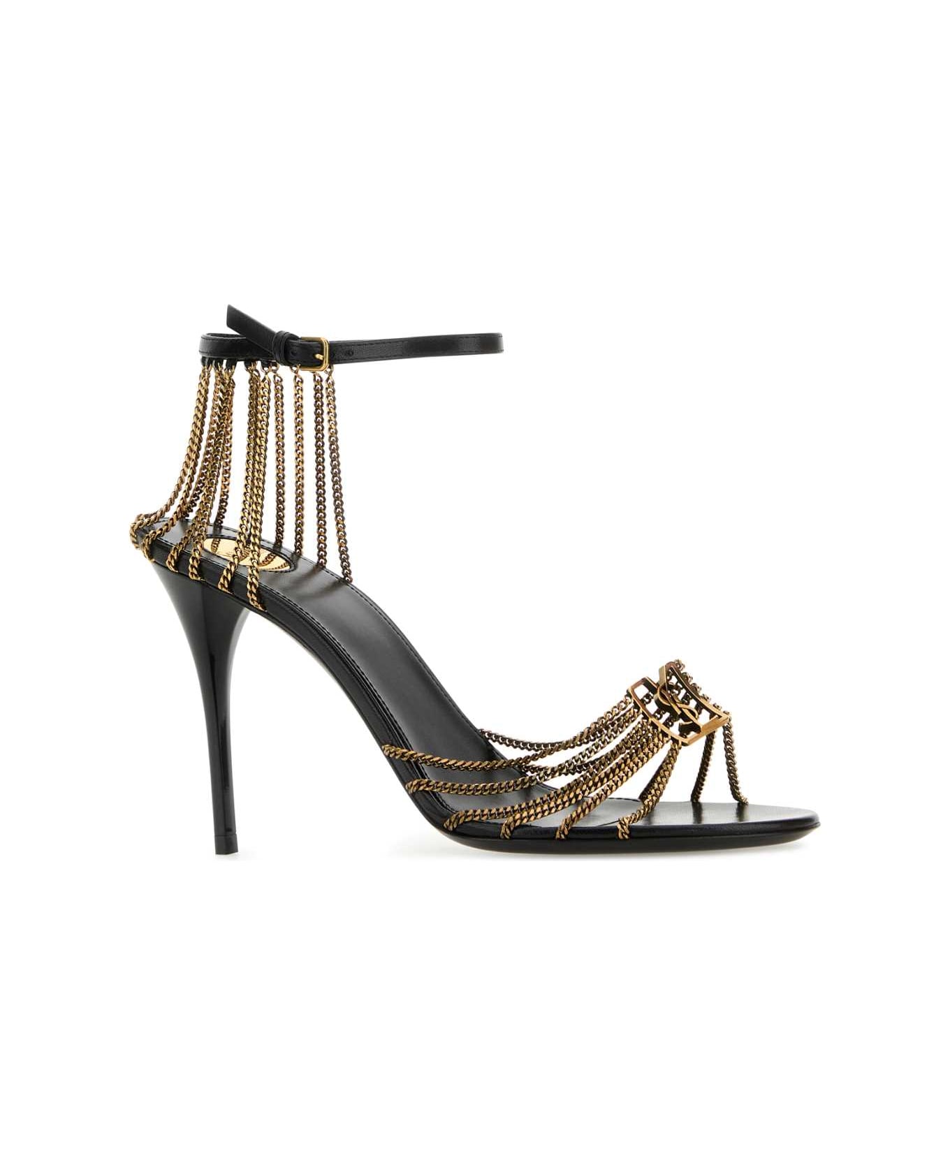 Saint Laurent Golde Metal Babylone Sandals - NERO