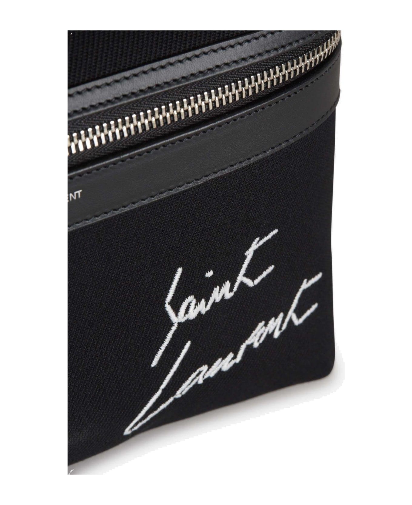 Saint Laurent City Logo Emboridered Zipped Backpack - Black