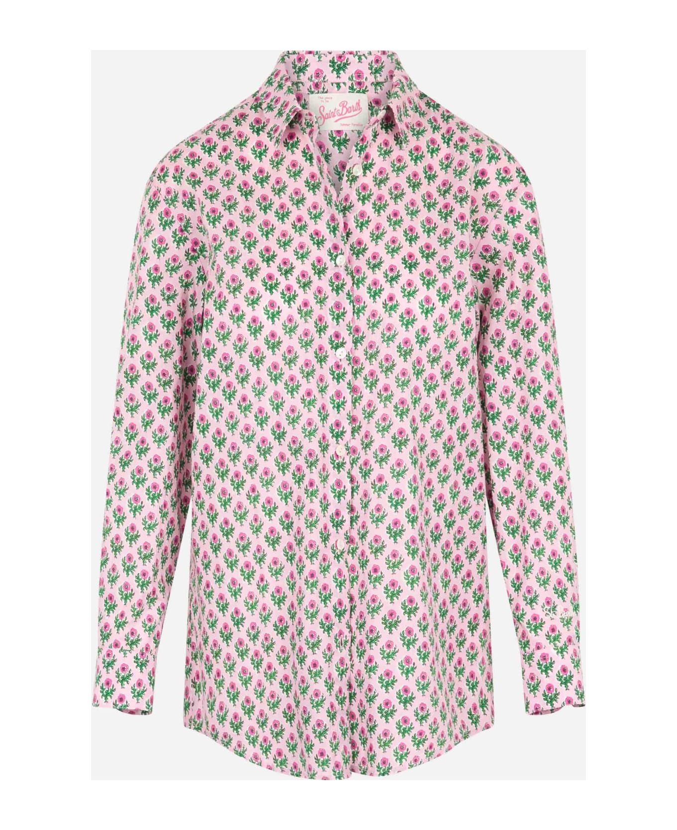 MC2 Saint Barth Woman Cotton Shirt Brigitte With Flower Print - PINK