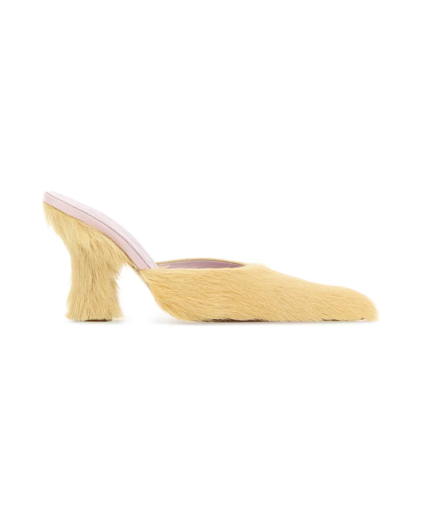 Burberry Pastel Yellow Calfhair Buck Mules - DAFFODIL