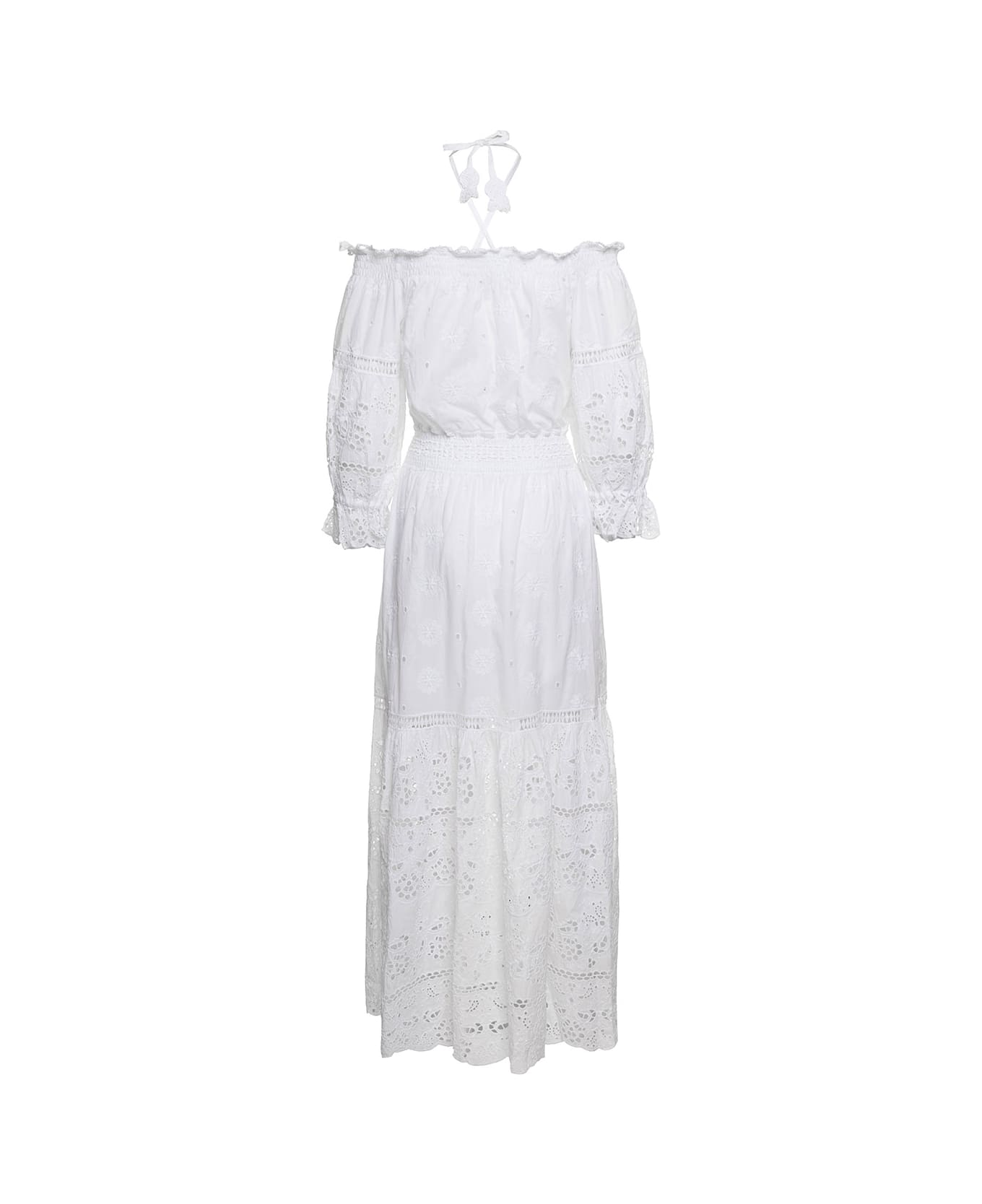 Temptation Positano Embroidered Off-shoulder Maxi Dress In White Cotton Woman - White ワンピース＆ドレス