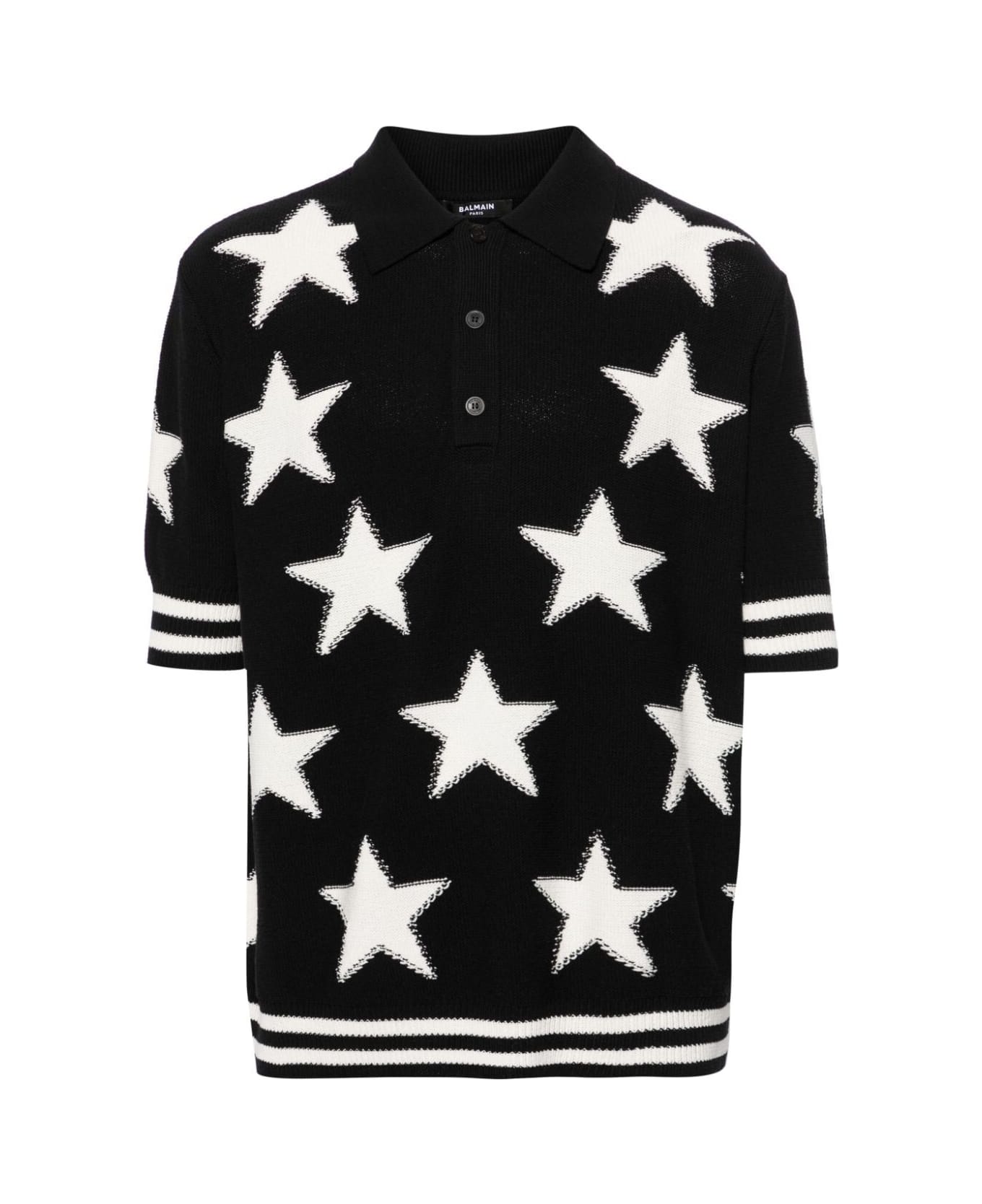 Balmain Two-toned Star Intarsia-knit Polo Shirt - Eer Noir Naturel シャツ