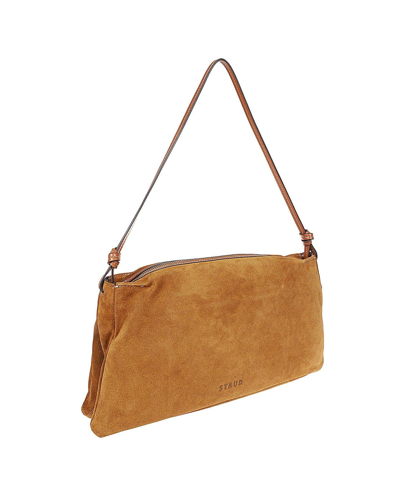 STAUD Wally Logo Debossed Shoulder Bag - tan