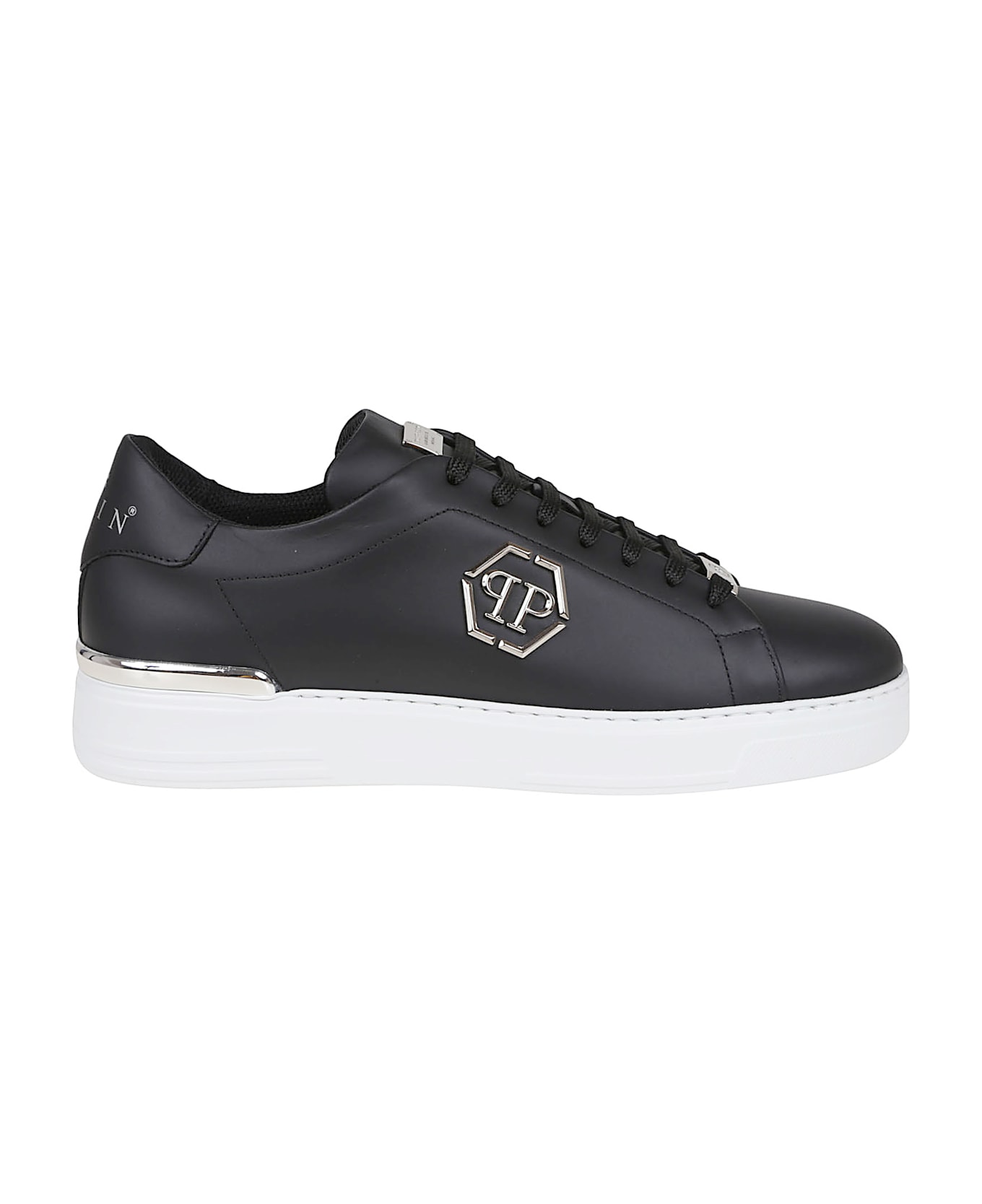 Philipp Plein Leather Lo-top Sneaker Hexagon - Black
