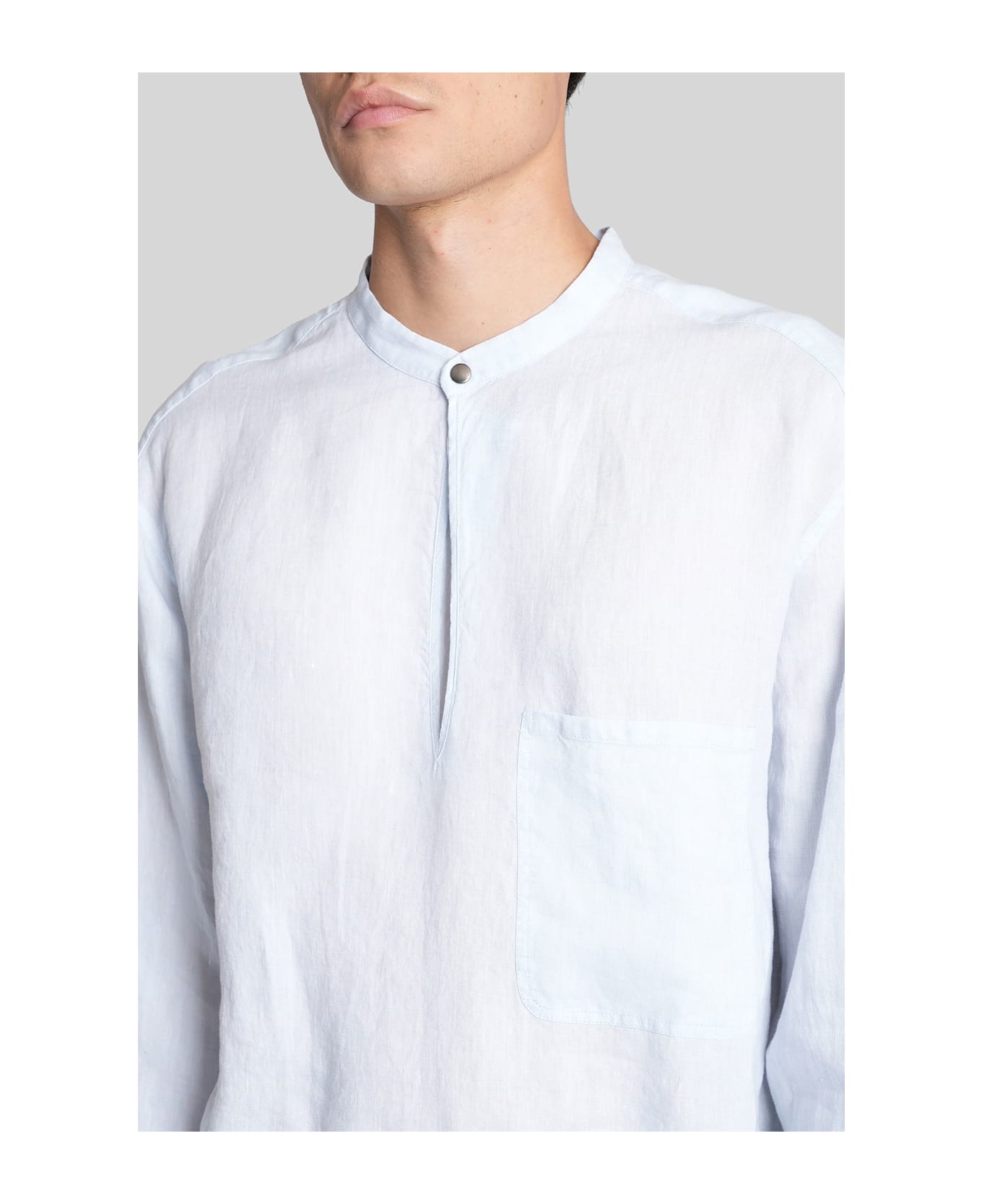 Giorgio Armani Shirt In Cyan Linen - cyan