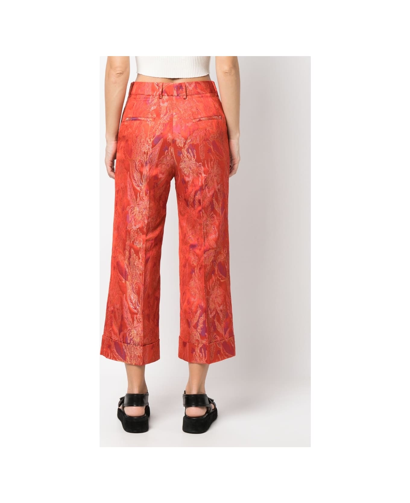 Alberto Biani Floral Print Jacquard Trousers - Red ボトムス