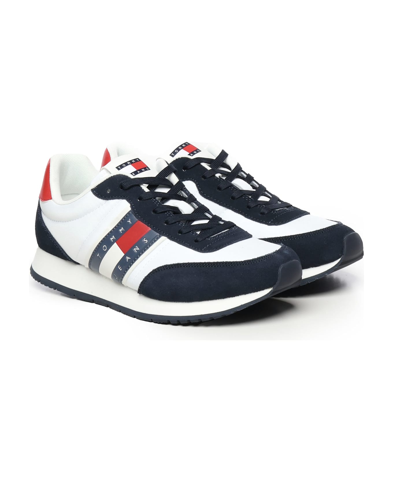 Tommy Hilfiger Sneakers Running In Camoscio Con Logo - BLACK, white