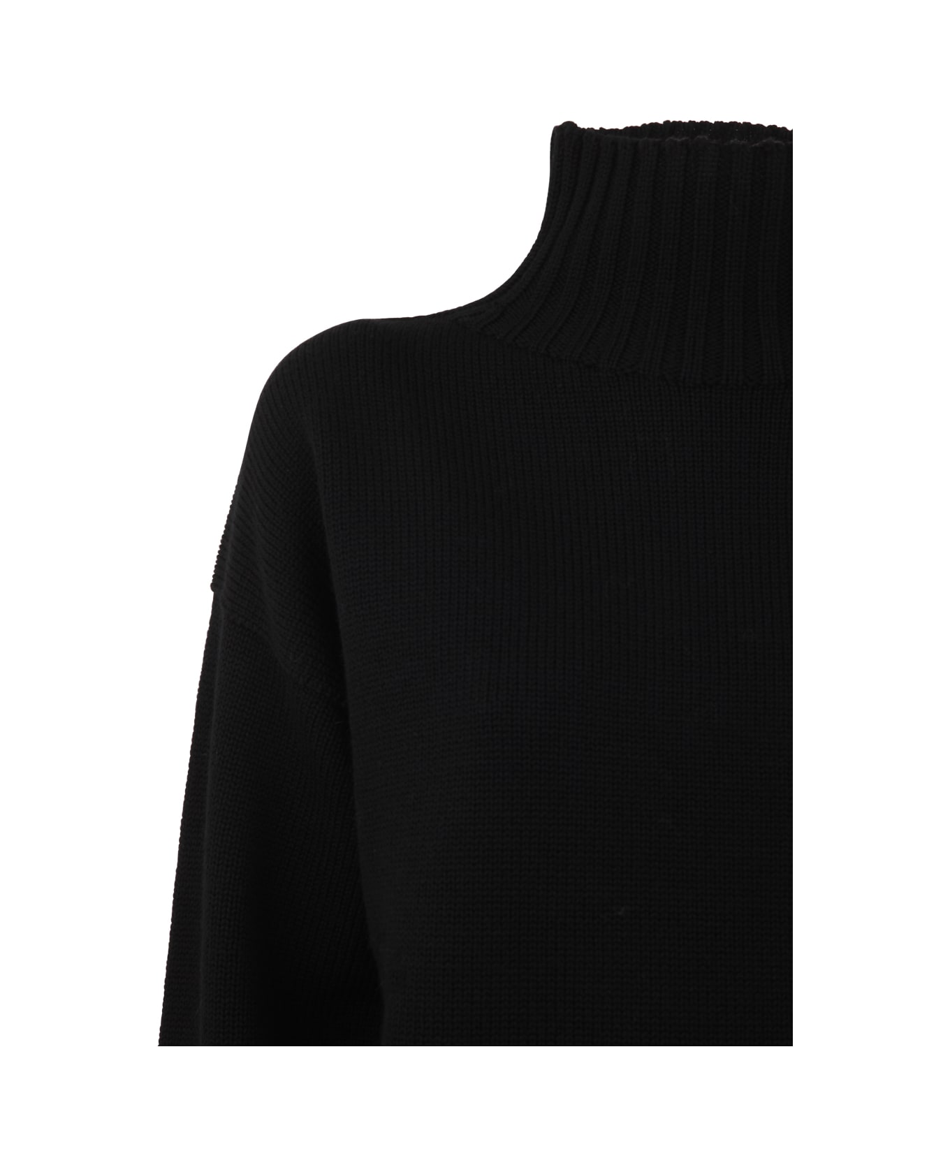 Drumohr Long Sleeves Turtle Neck Oversized Sweater - Black