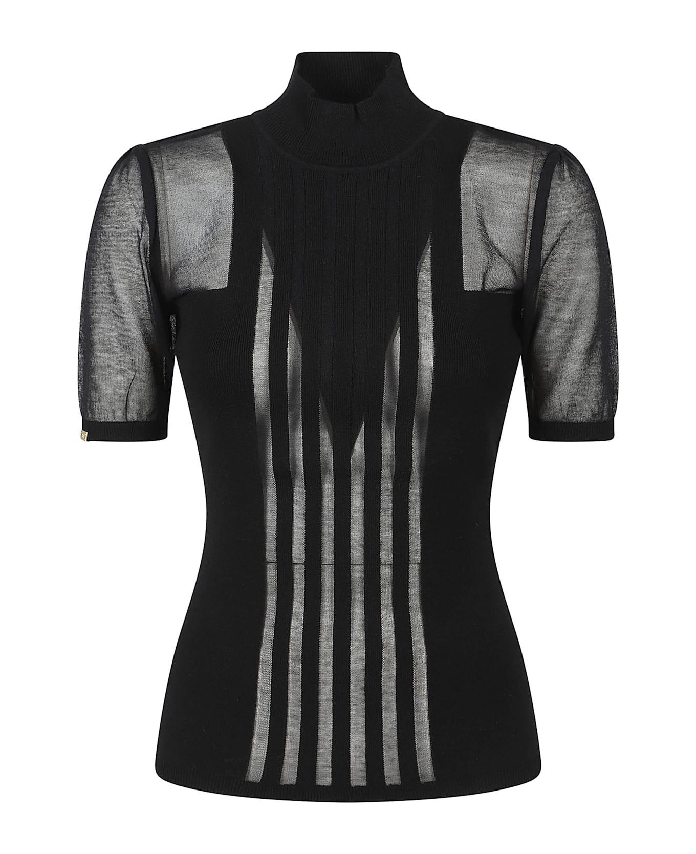 Elisabetta Franchi Short Sleeve Turtle Neck Sweater - Nero