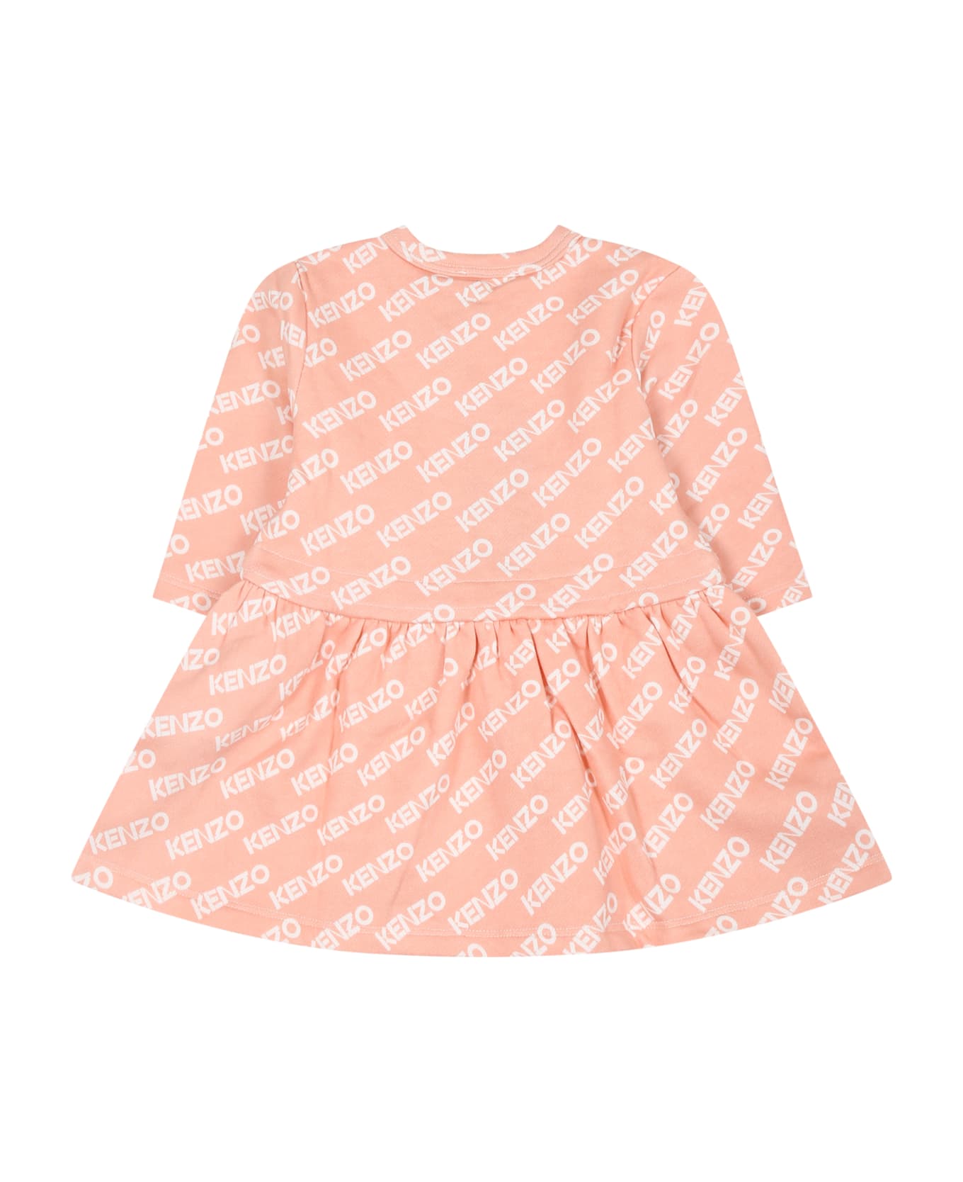 Kenzo Kids Pink Dress For Baby Girl With Logo - Pink