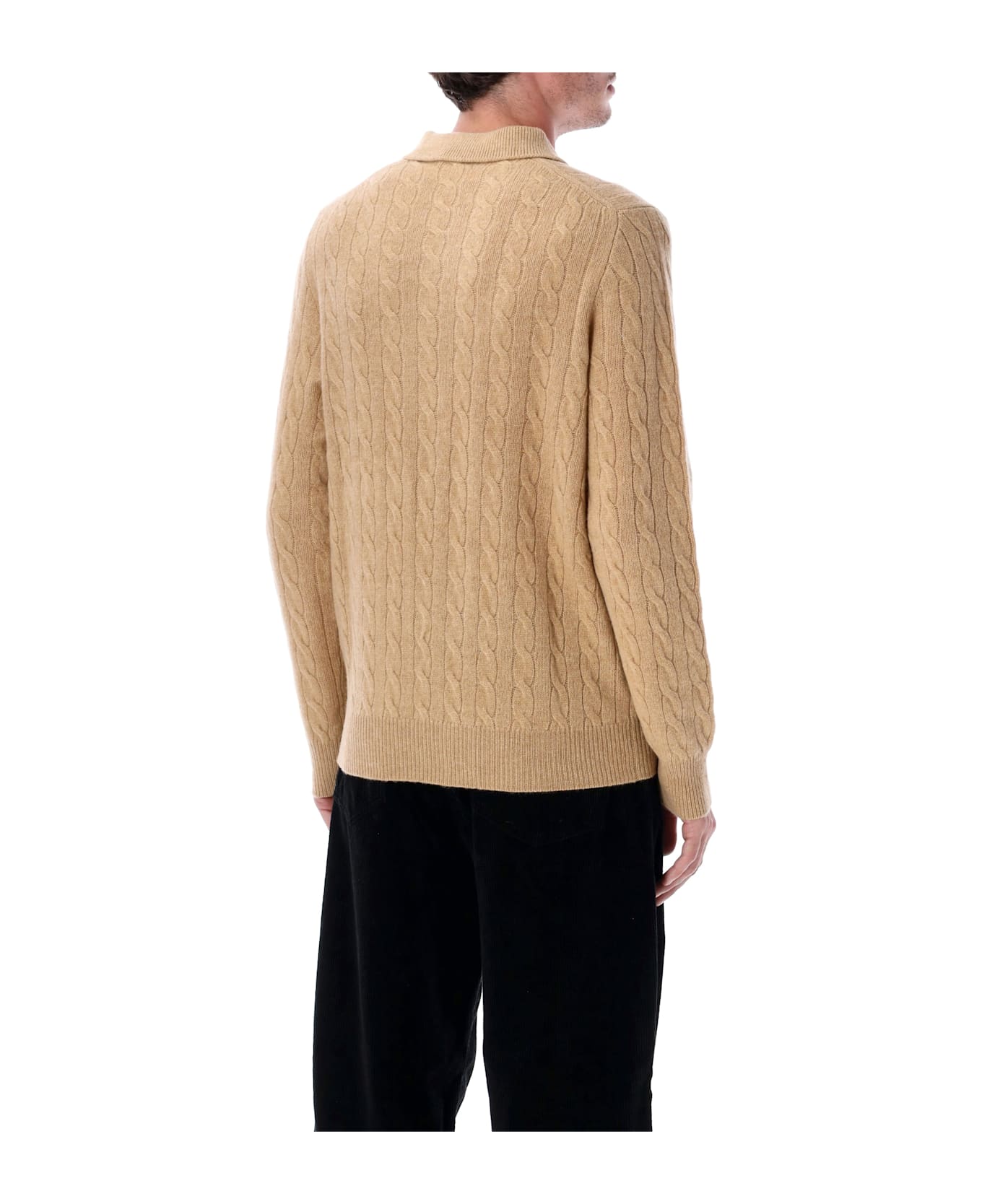 Ralph Lauren Polo Ralph Lauren Cable Knit Wool And Cashmere Polo Sweater - CAMEL MELANGE