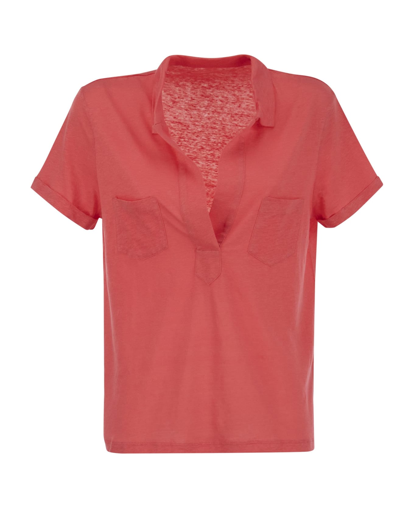Majestic Filatures Short-sleeved Linen Polo Shirt - Coral