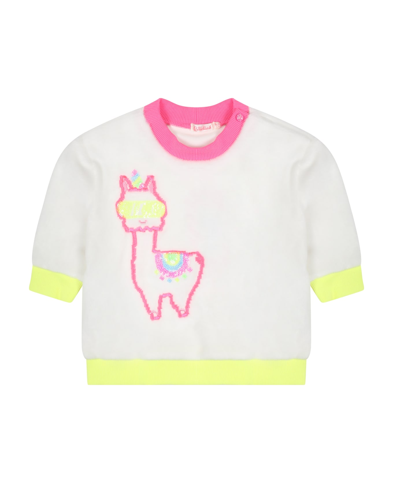 Billieblush Ivory Sweatshirt For Baby Girl With Llama - White