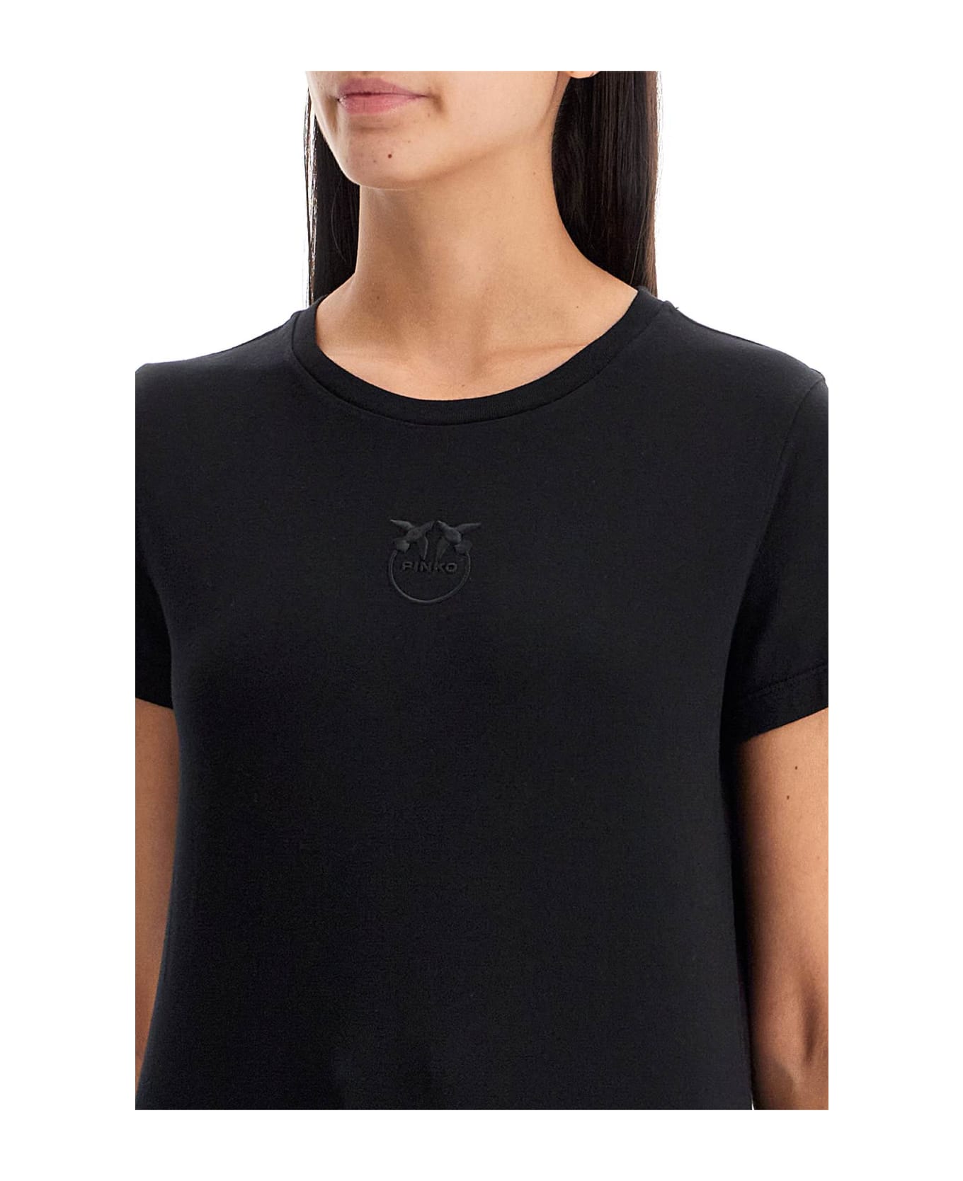 Pinko Short-sleeved T-shirt With Embroidery - NERO LIMOUSINE (Black)