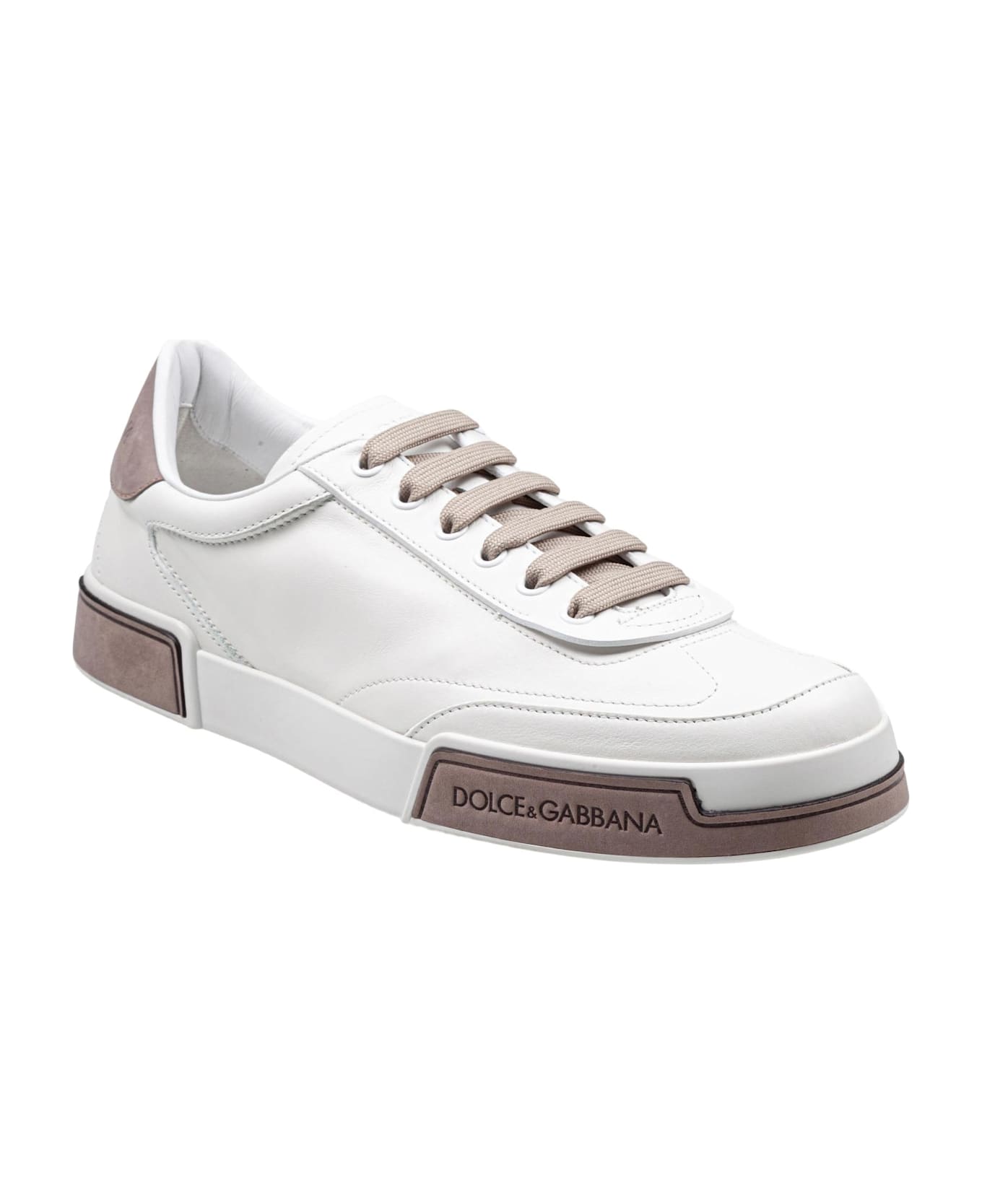 Dolce & Gabbana Portofino Yatch Sneakers In Calfskin Color White And Dove Grey - Bianco E Tortora