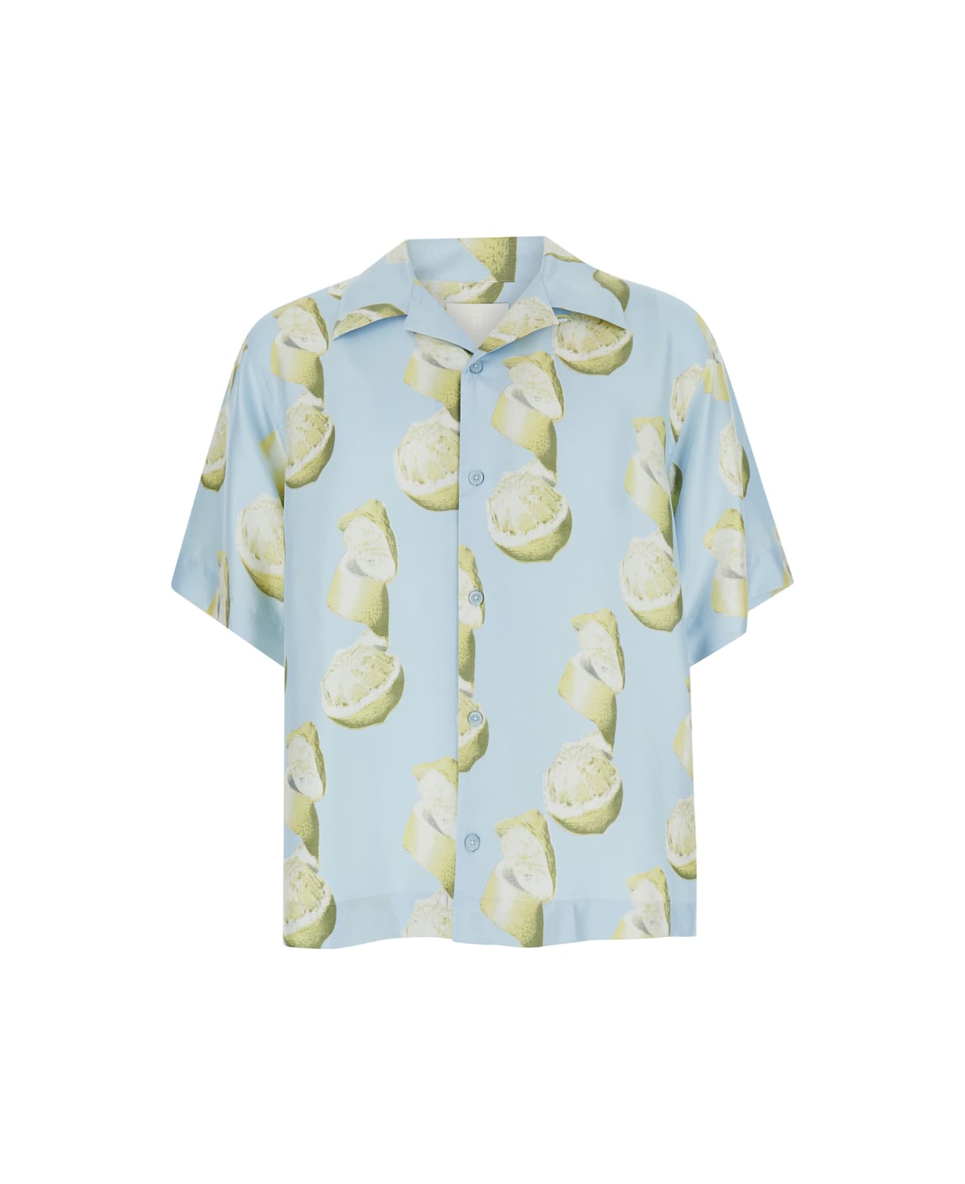 Givenchy Light Blue Bowling Shirt With All-over Lemon Print In Silk Man - Light blue