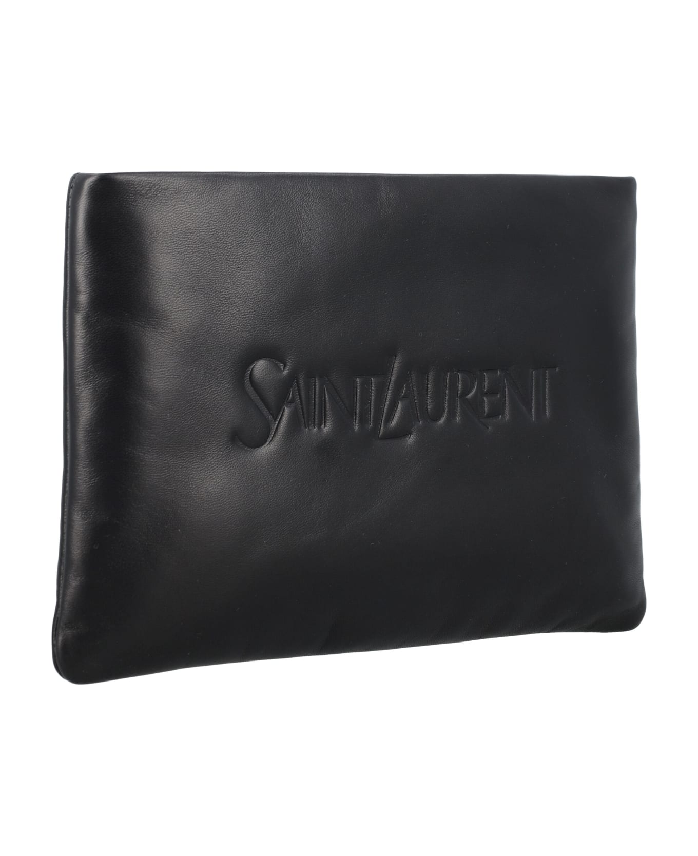 Saint Laurent Padded Leather Clutch Bag With Logo - BLACK