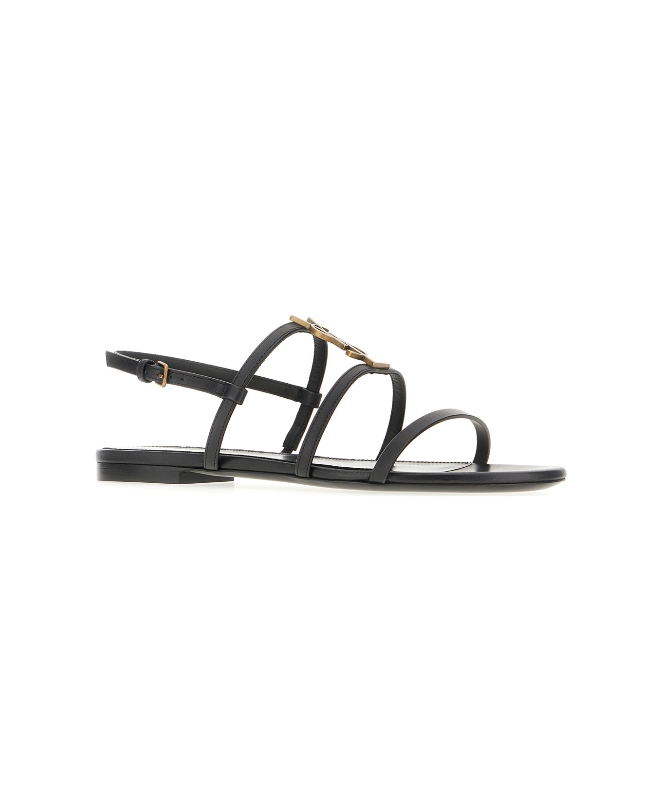 Saint Laurent Black Leather New Cassandra Sandals - BLACK