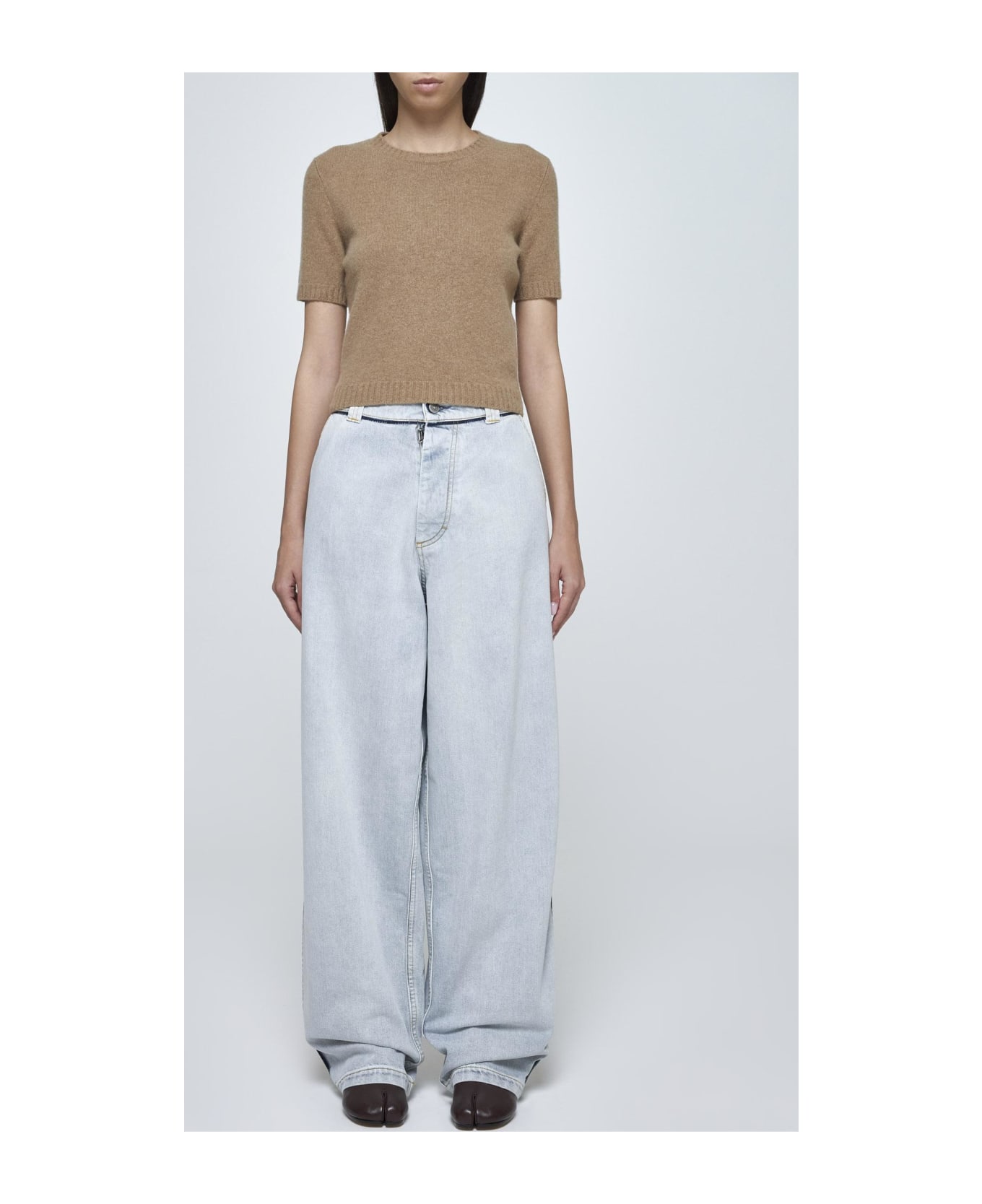 Maison Margiela Wool Half-sleeved Sweater - BEIGE