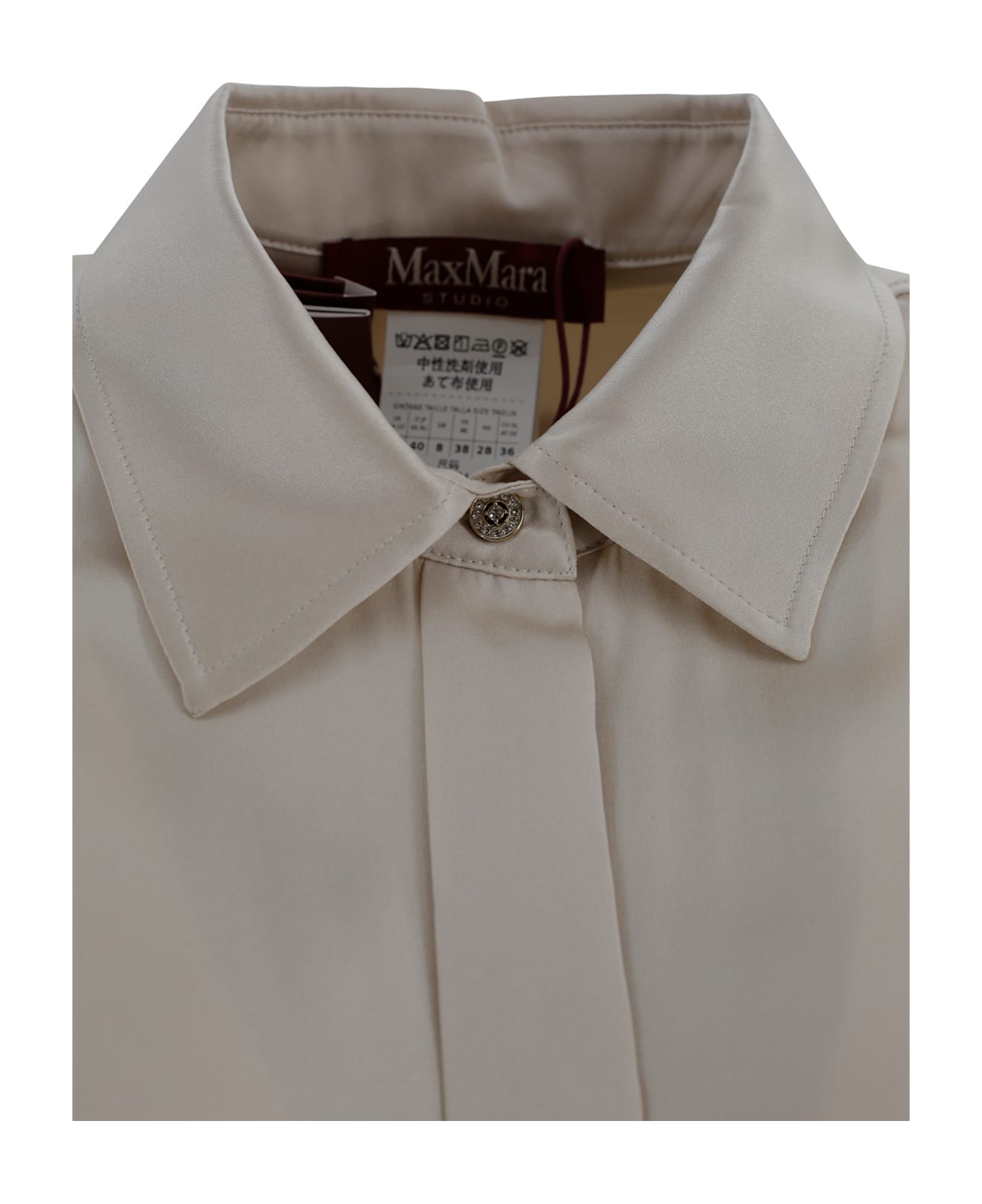 Max Mara Studio Classic Silk Satin Shirt - Mandorla