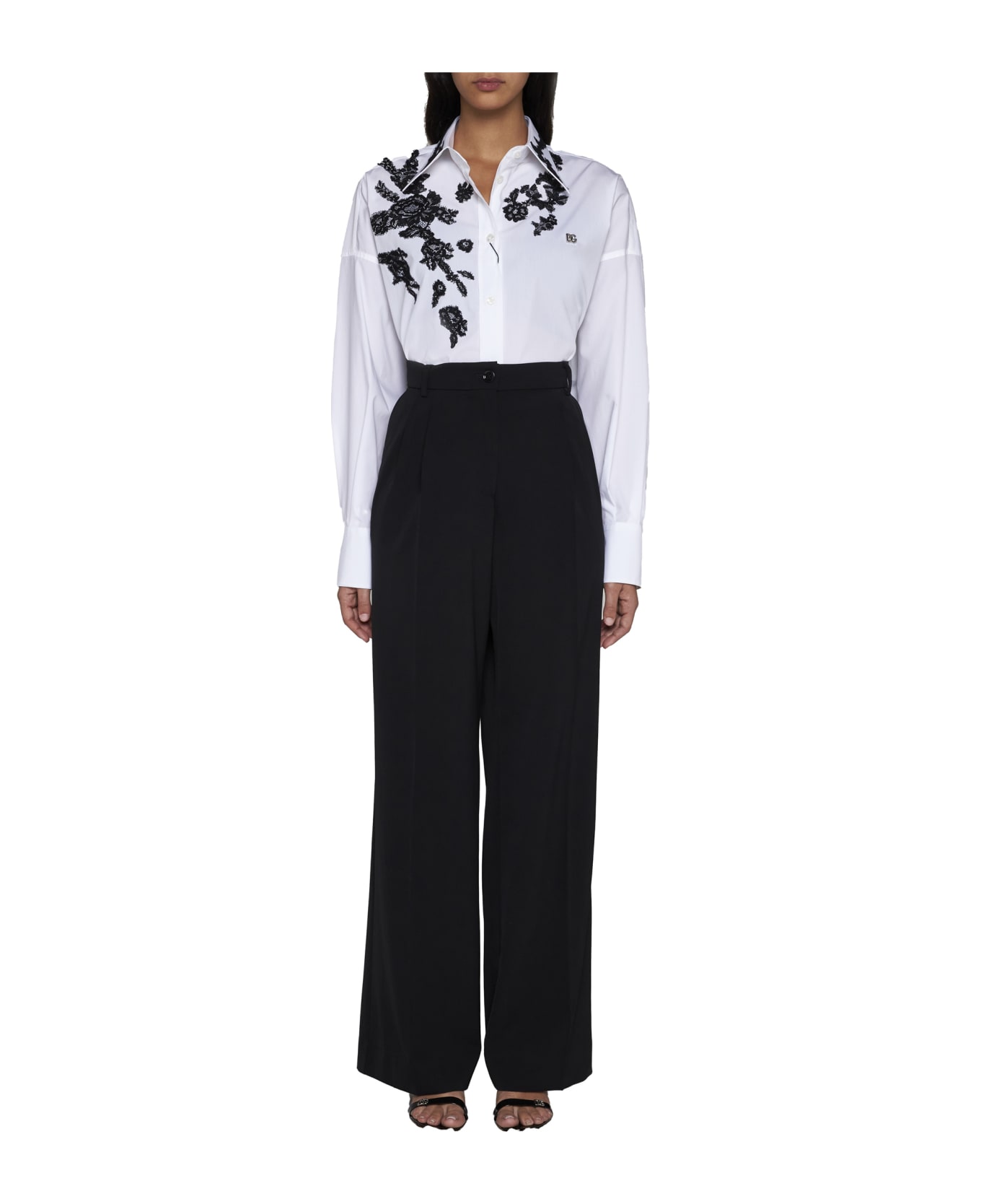 Dolce lenire & Gabbana Lace Appliques Oversize Shirt - Bianco otticco