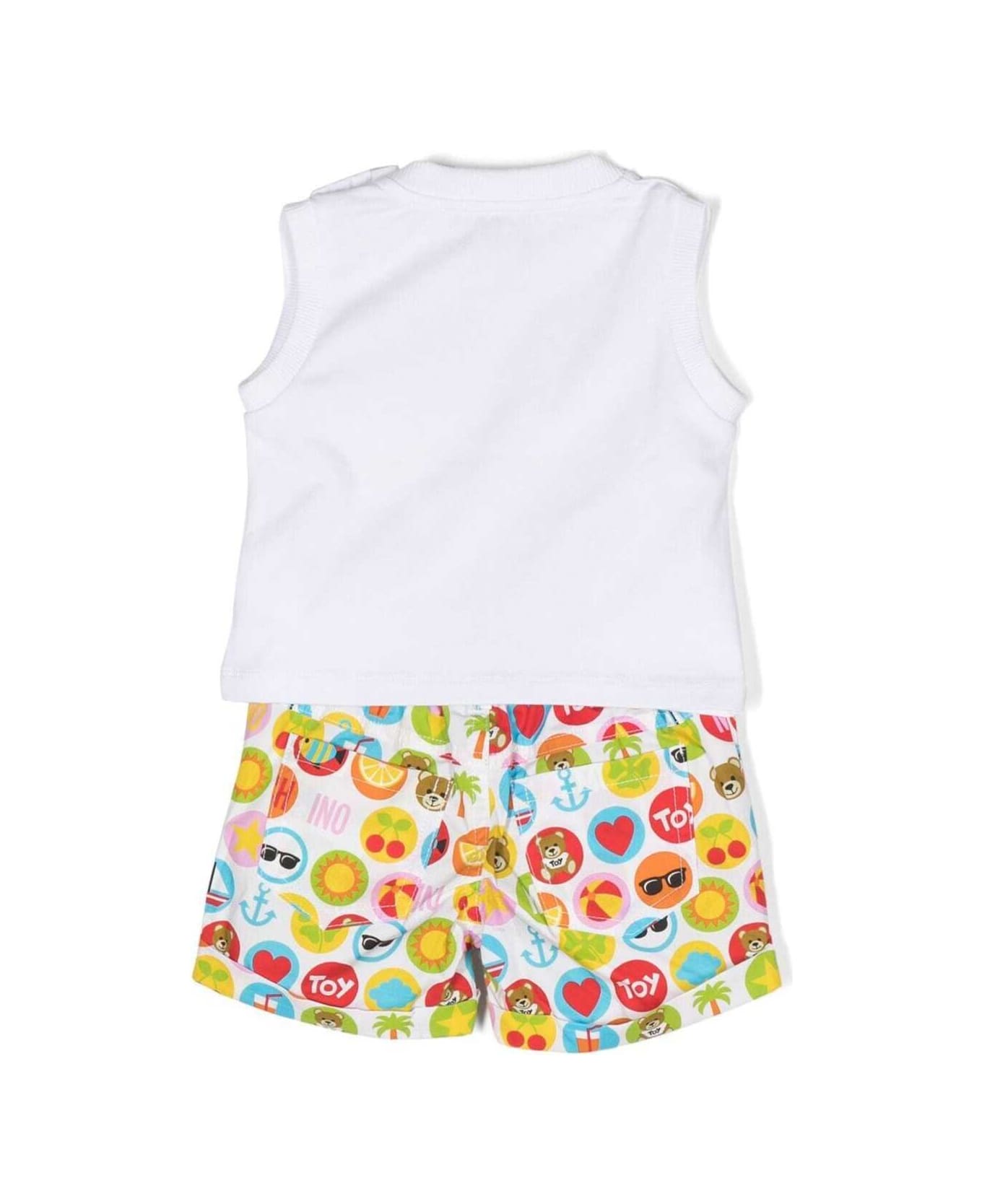 Moschino Multicolor Tank Top And Shorts Set With Graphic Print In Stretch Cotton Baby - Multicolor