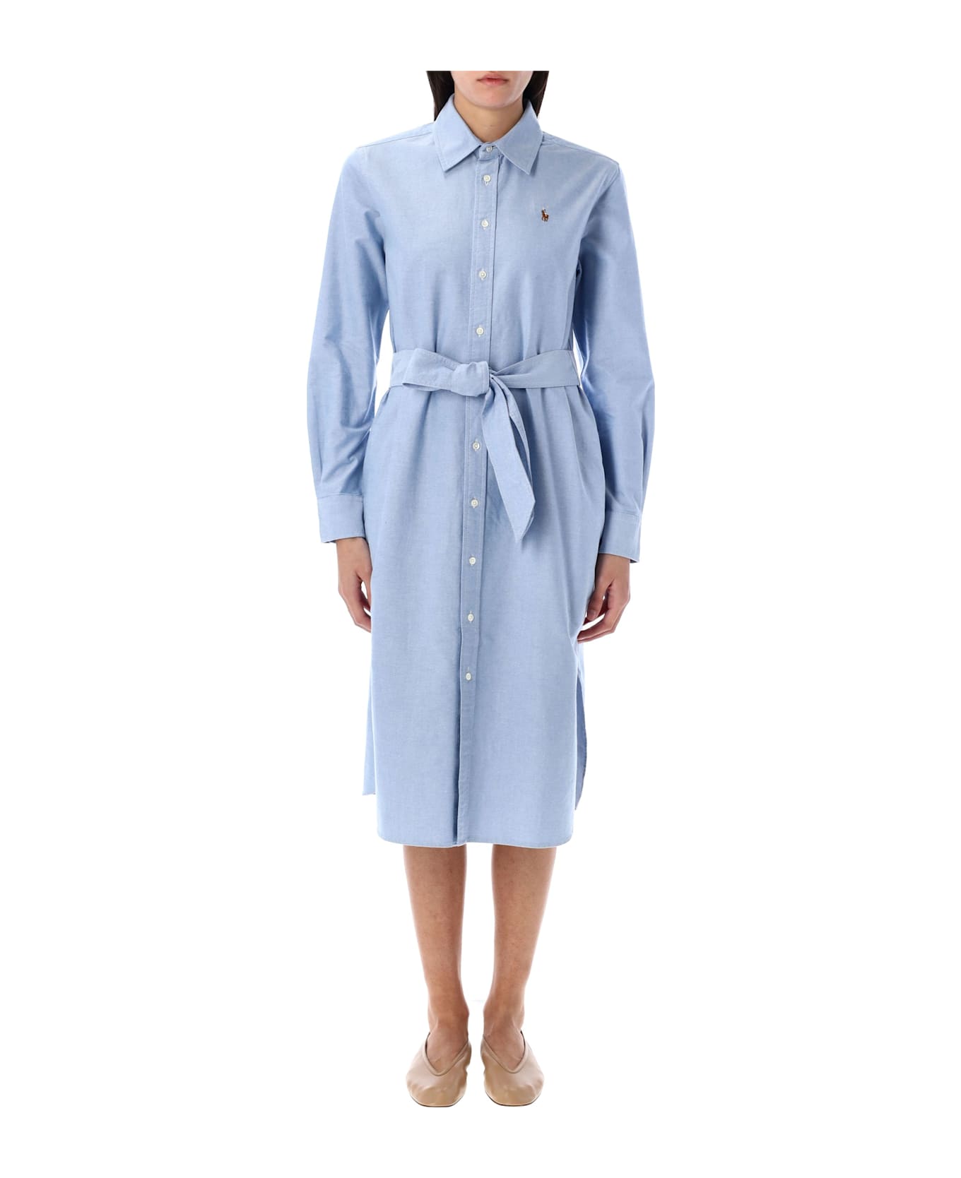 Polo Ralph Lauren Belted Cotton Oxford Shirtdress - LIGHT BLUE