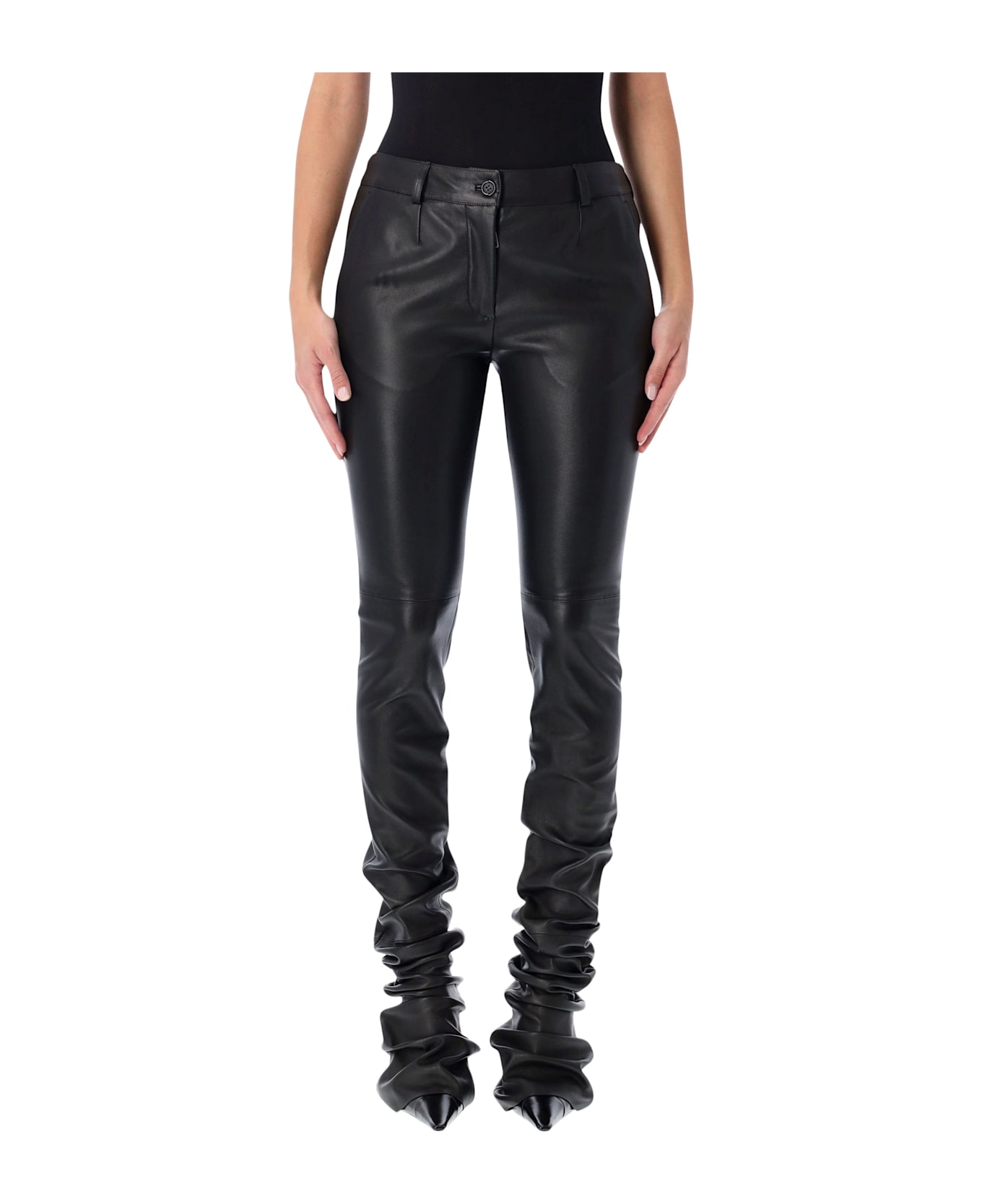 Dolce 
Gabbana Black Stretch Nappa Leather Trousers - Black