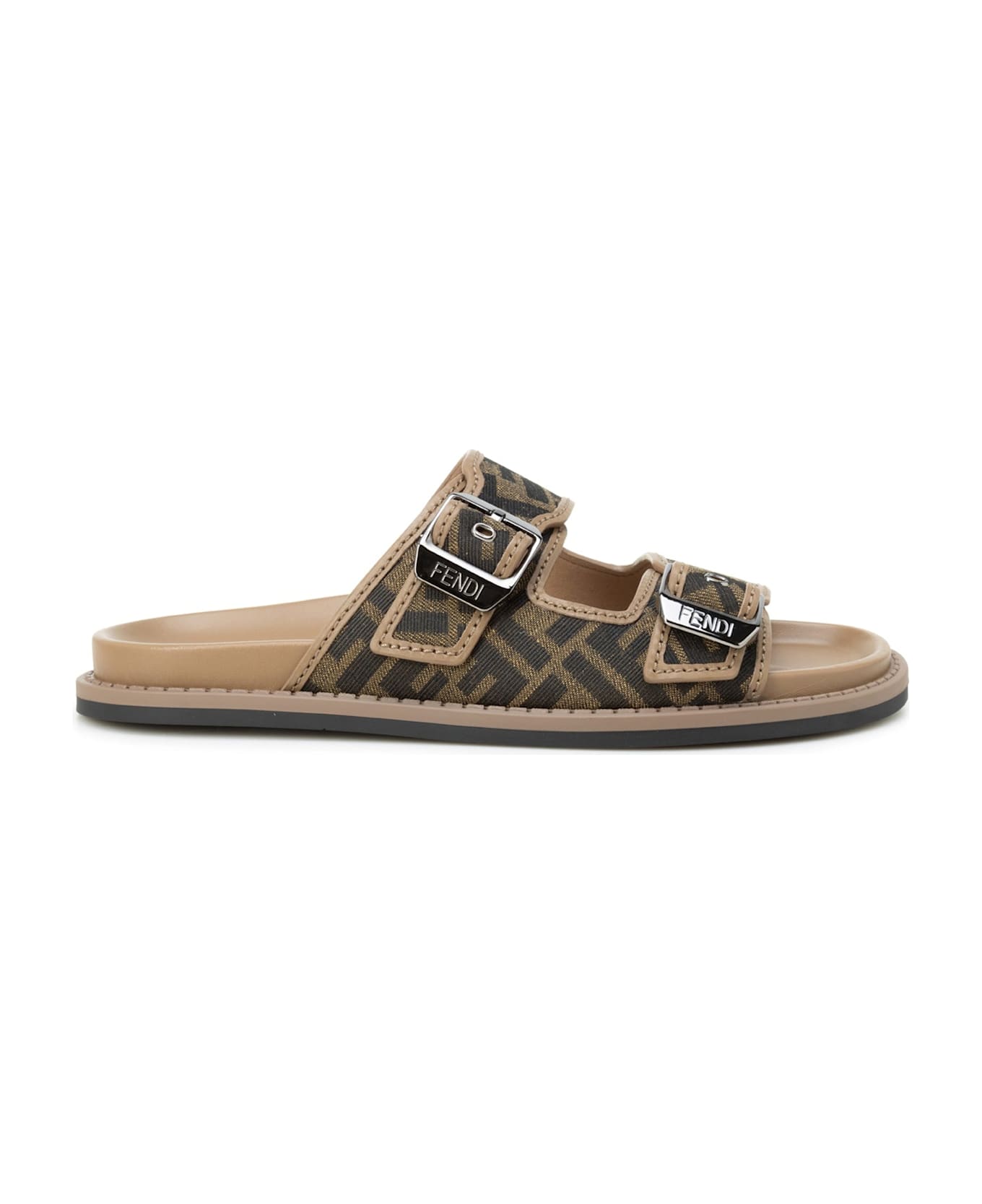 Fendi Ff Flat Sandals - Brown