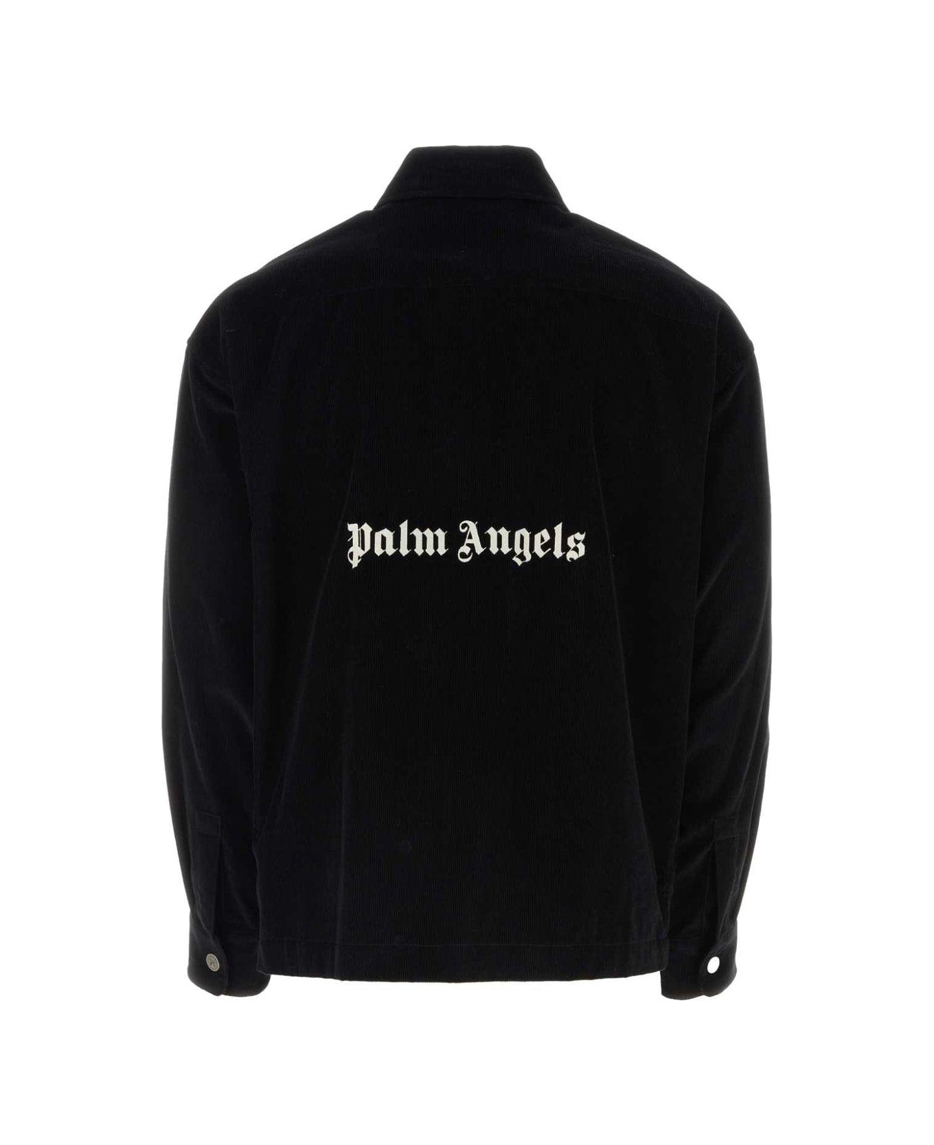 Palm Angels Logo-printed Straight Hem Velvet Overshirt - Black off white