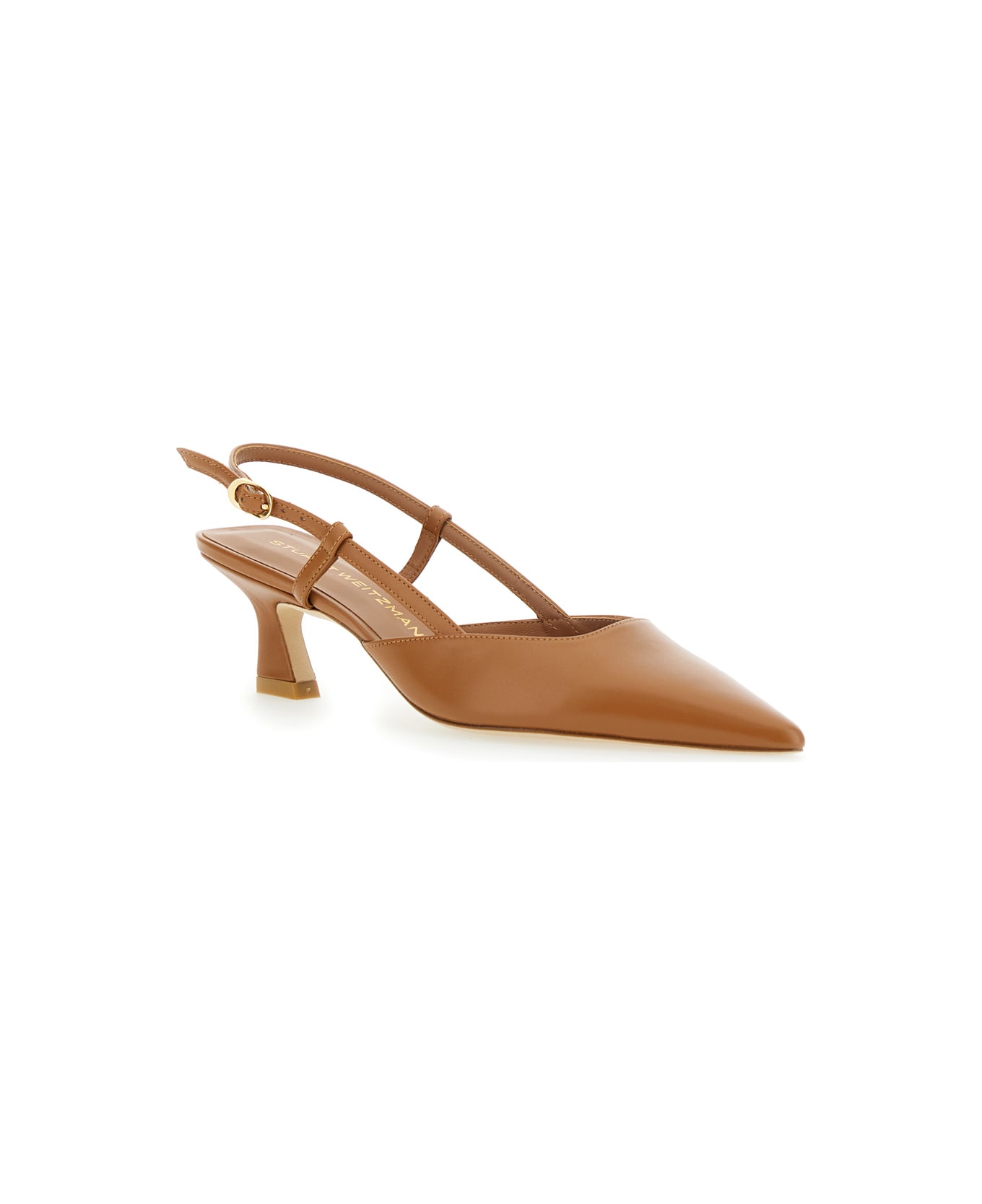 Stuart Weitzman 'winnie' Brown Slingback Pumps Wirh Medium Heel In Leather Woman - Brown