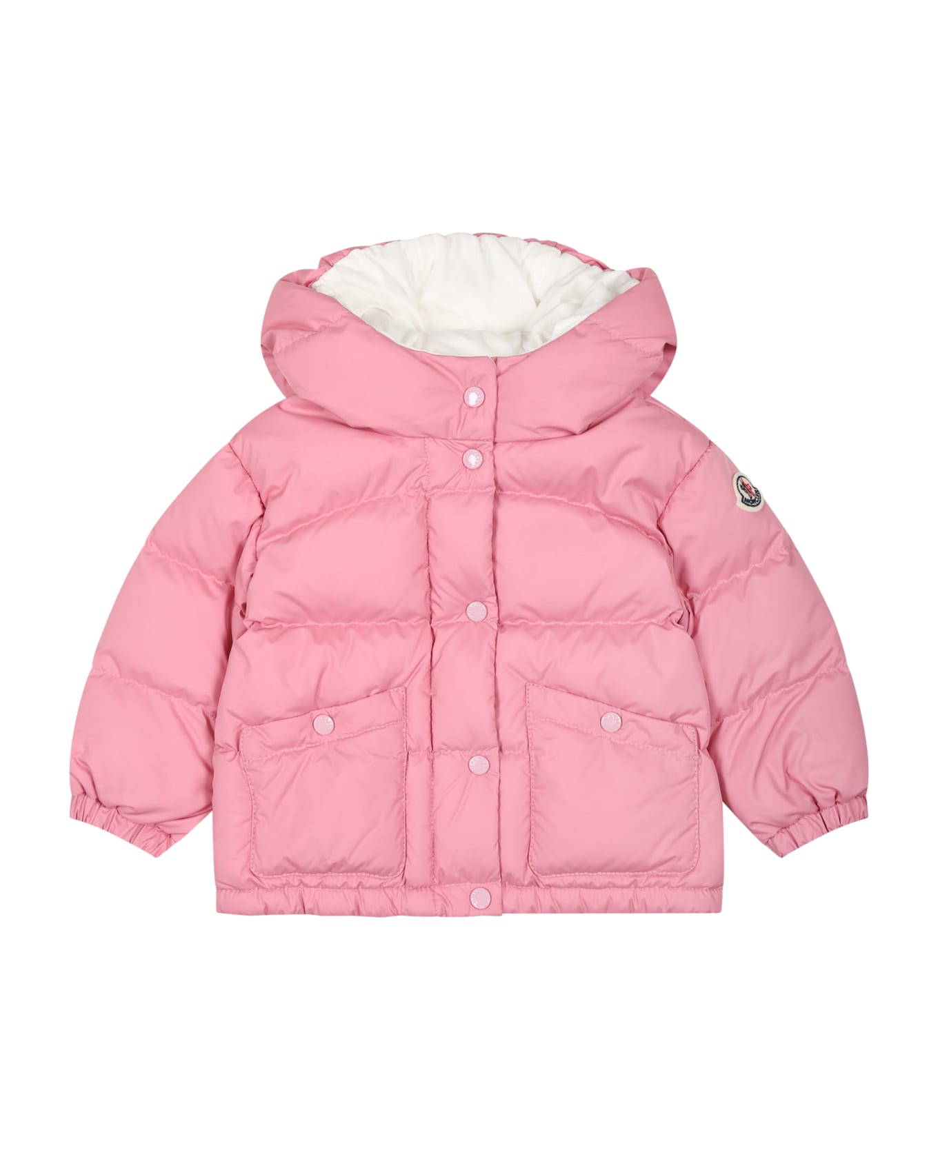 Moncler Pink Ebre Down Jacket For Baby Girl With Logo - Pink