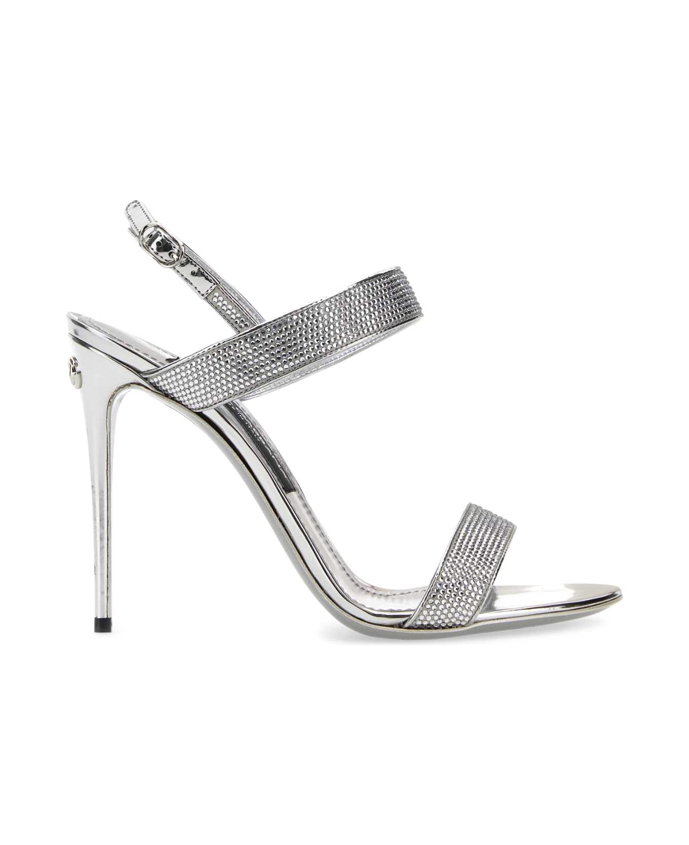 Dolce & Gabbana Embellished Satin Keira Sandals - GRIGIOCRYSTAL