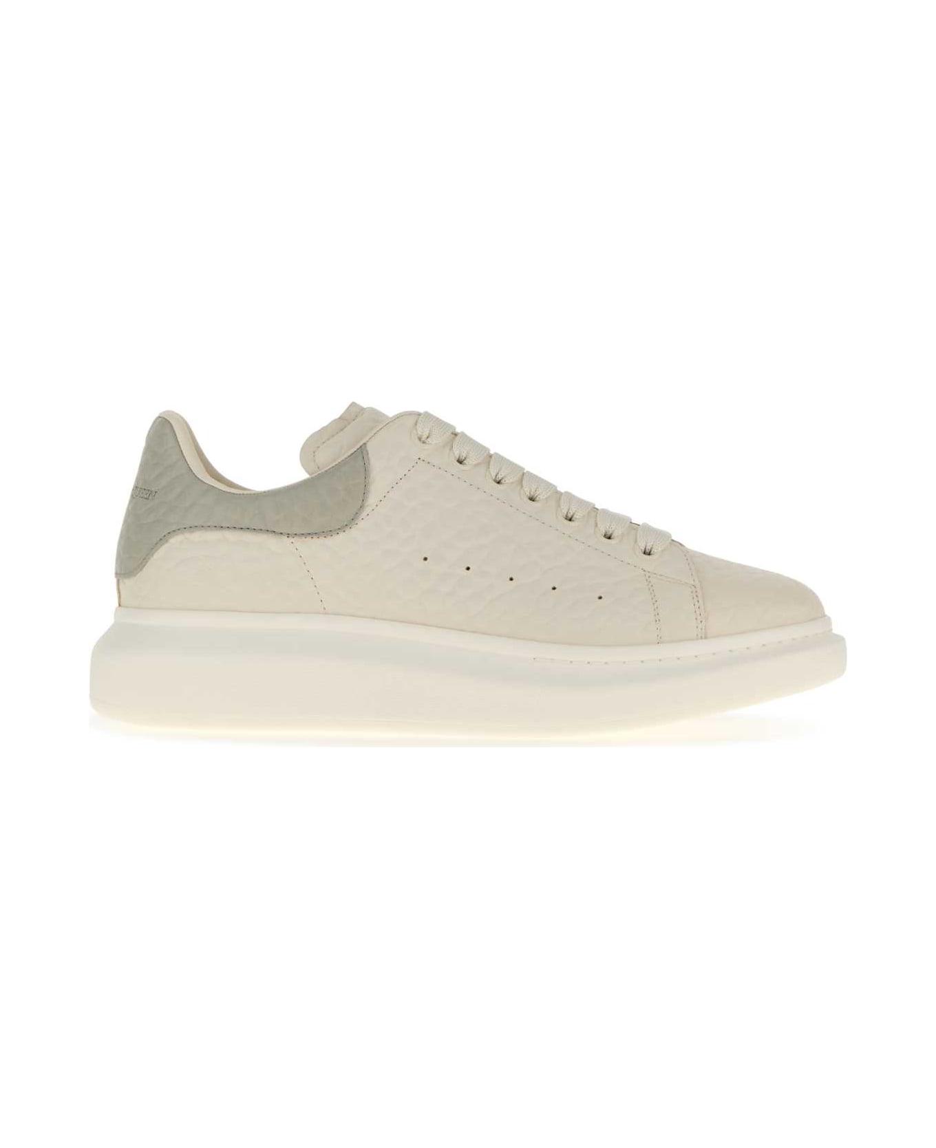 Alexander McQueen Ivory Leather Sneakers With Grey Leather Heel - OFFWHITESIGROFW