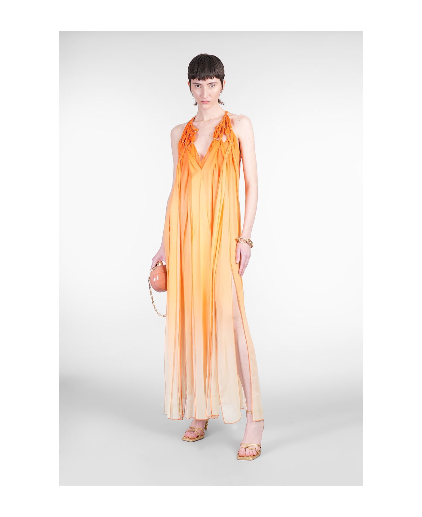 Cult Gaia Aditi Long Dress In Orange Silk - orange