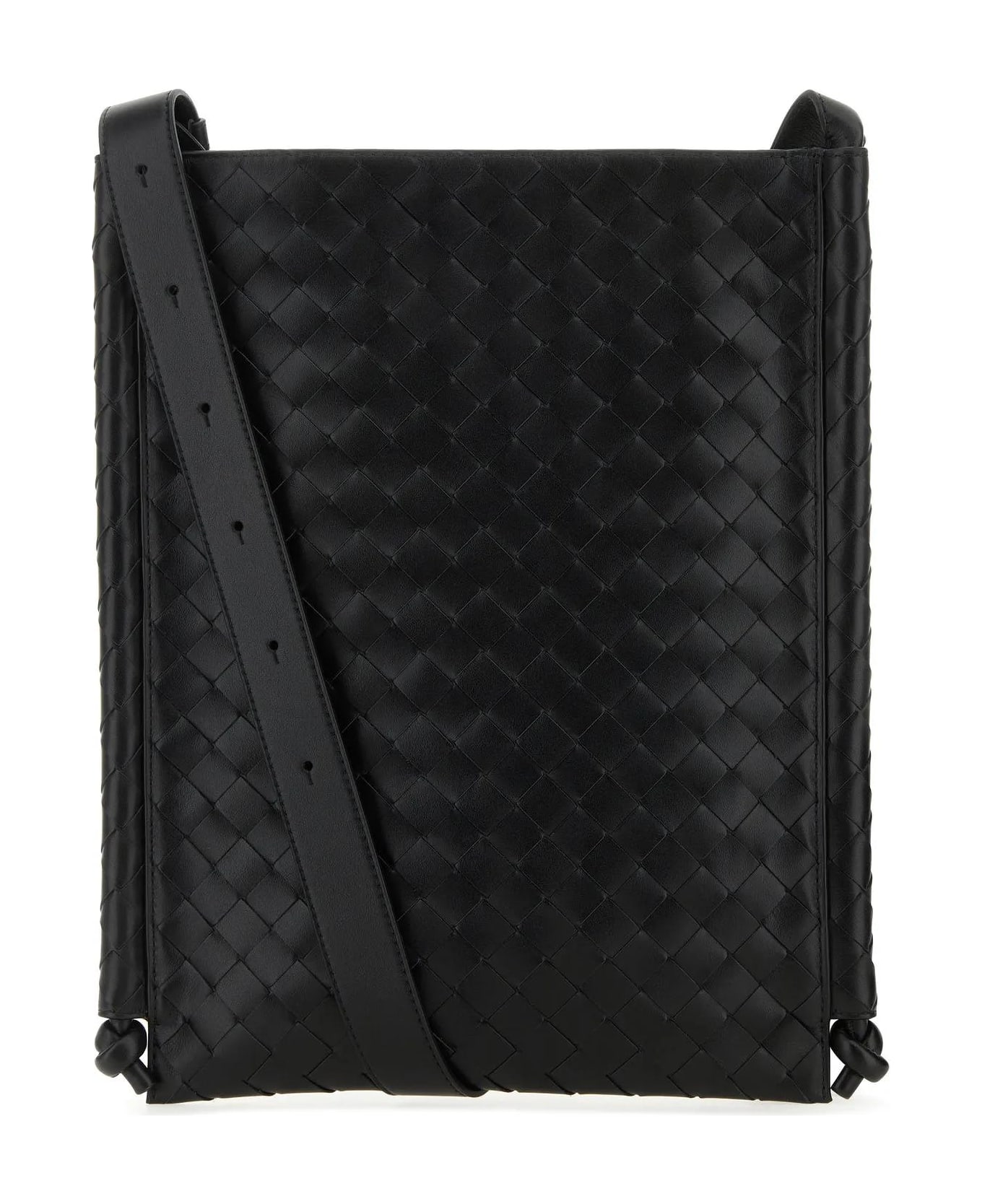 Bottega Veneta Black Leather Flat Loops Crossbody Bag - Black