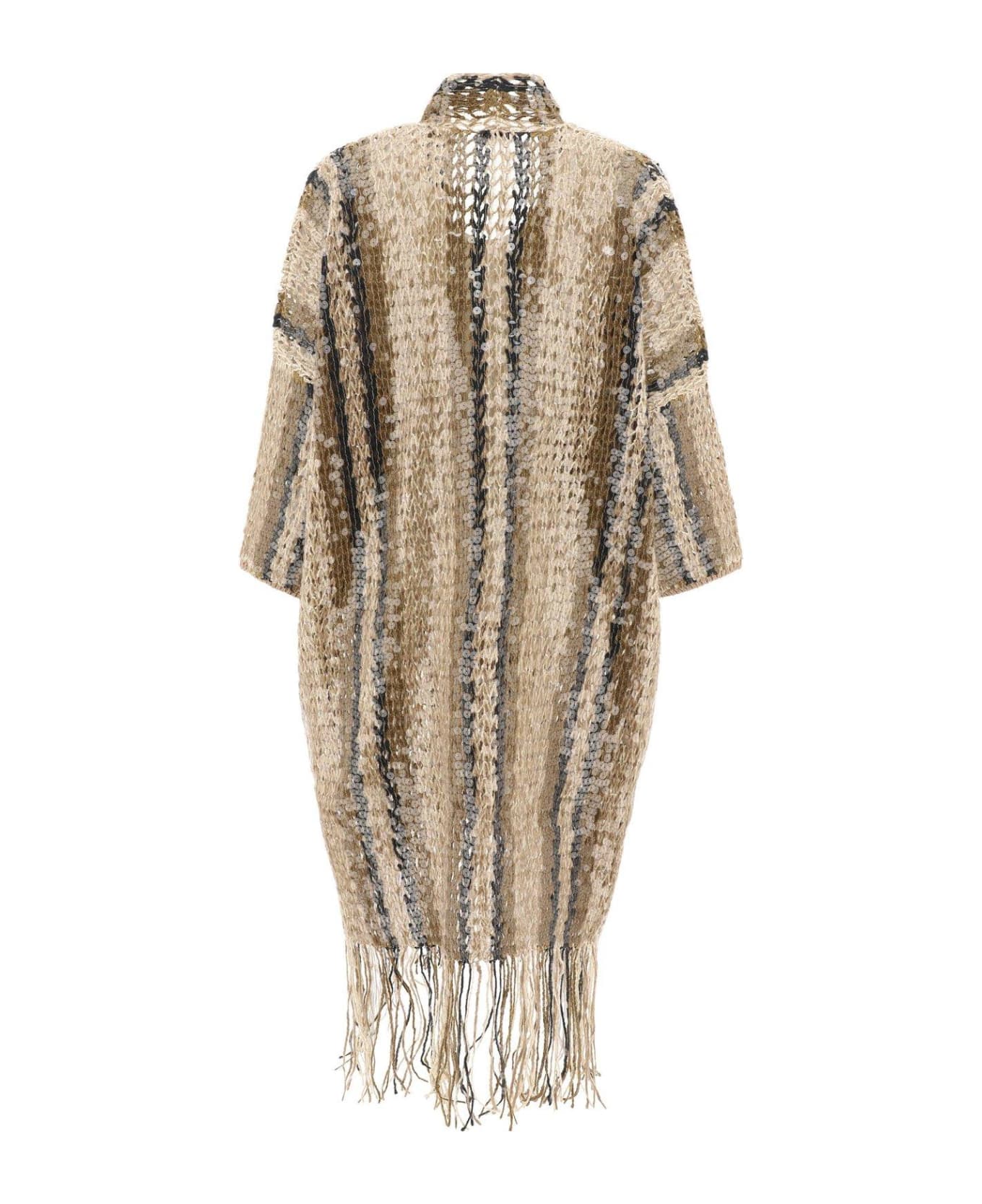 Brunello Cucinelli Sequin-embellished Fringed Knitted Cardigan - Oro