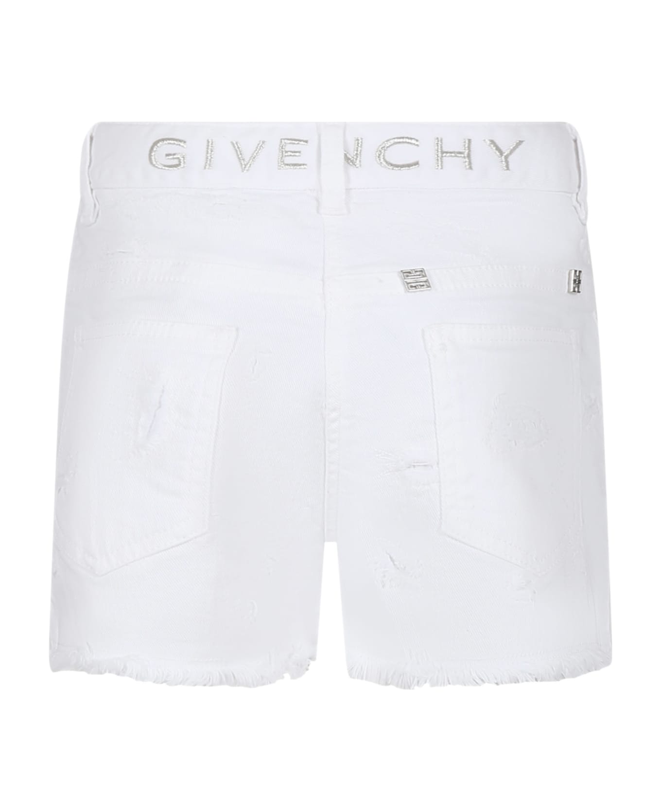 Givenchy White Shorts For Girl With Logo - White