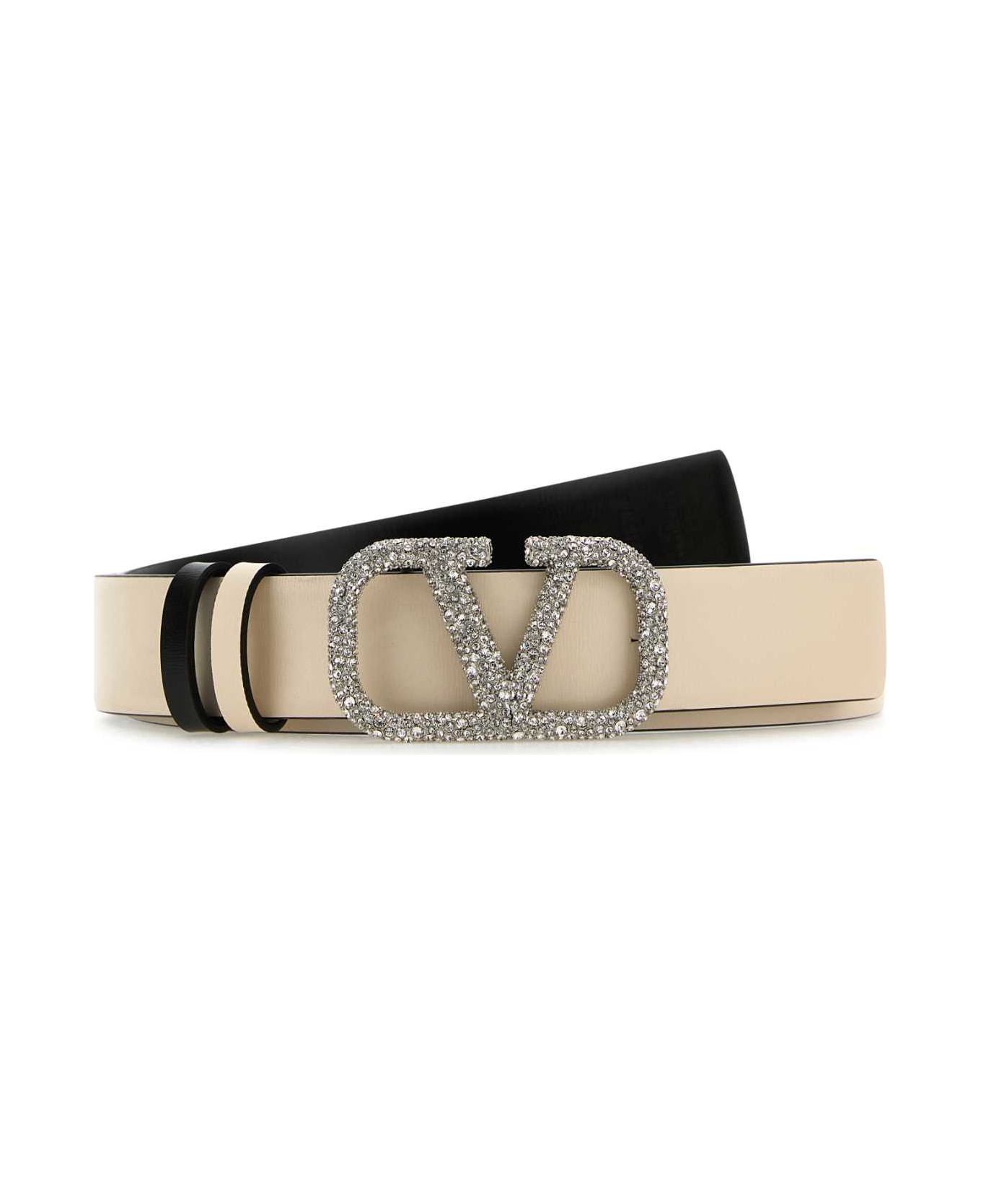 Valentino Garavani Ivory Leather Vlogo Signature Reversible Belt - LIGHTIVORYNEROLANTPALLADIUMCRYSTAL ベルト