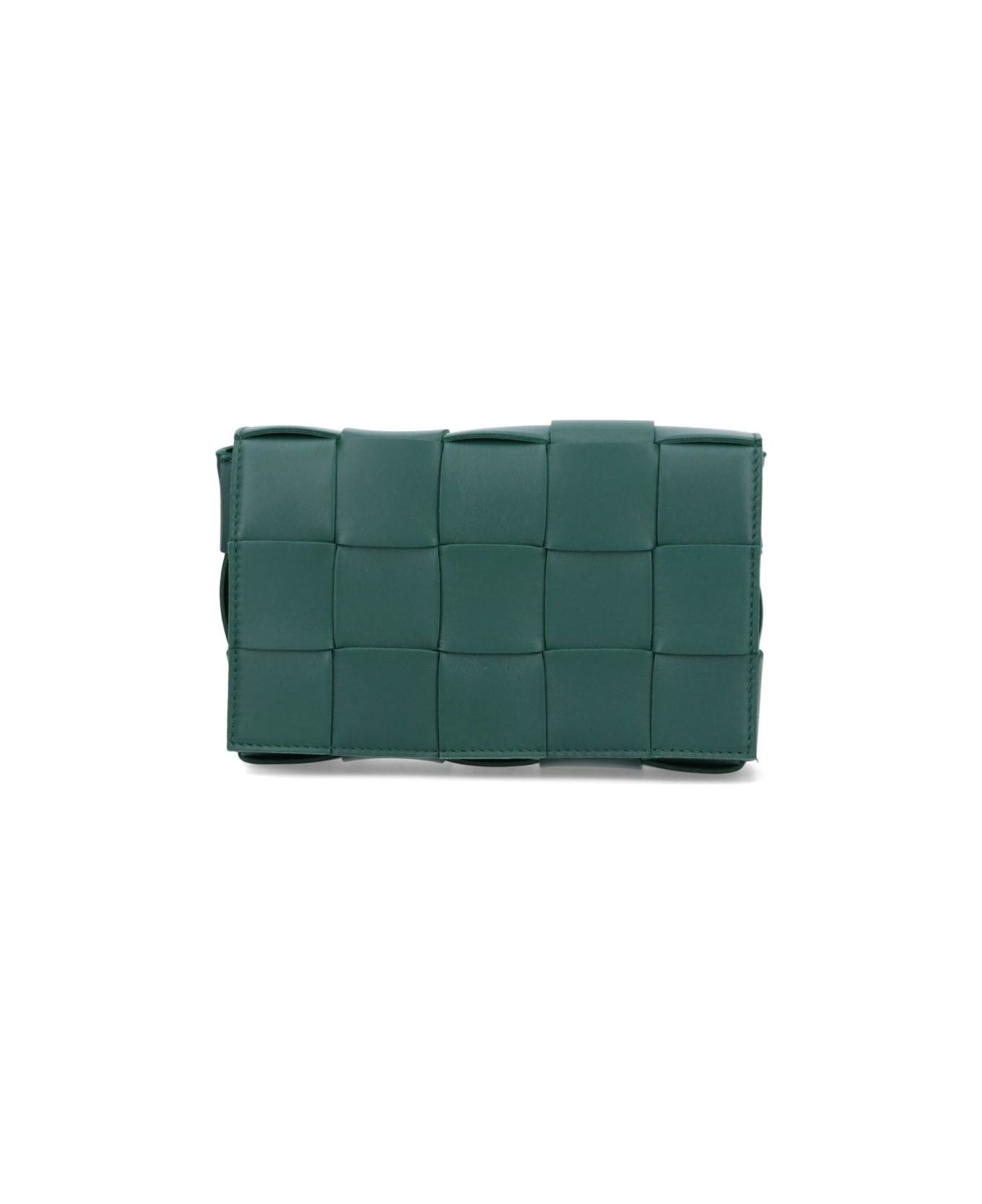 Bottega Veneta Casette Cross-body Leather Bag With Woven Pattern - Green