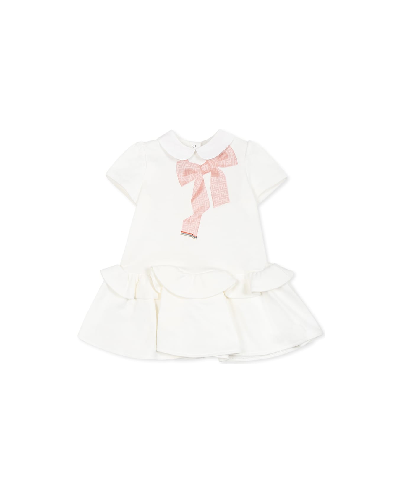 Fendi White Dress For Baby Girl With Ff - White