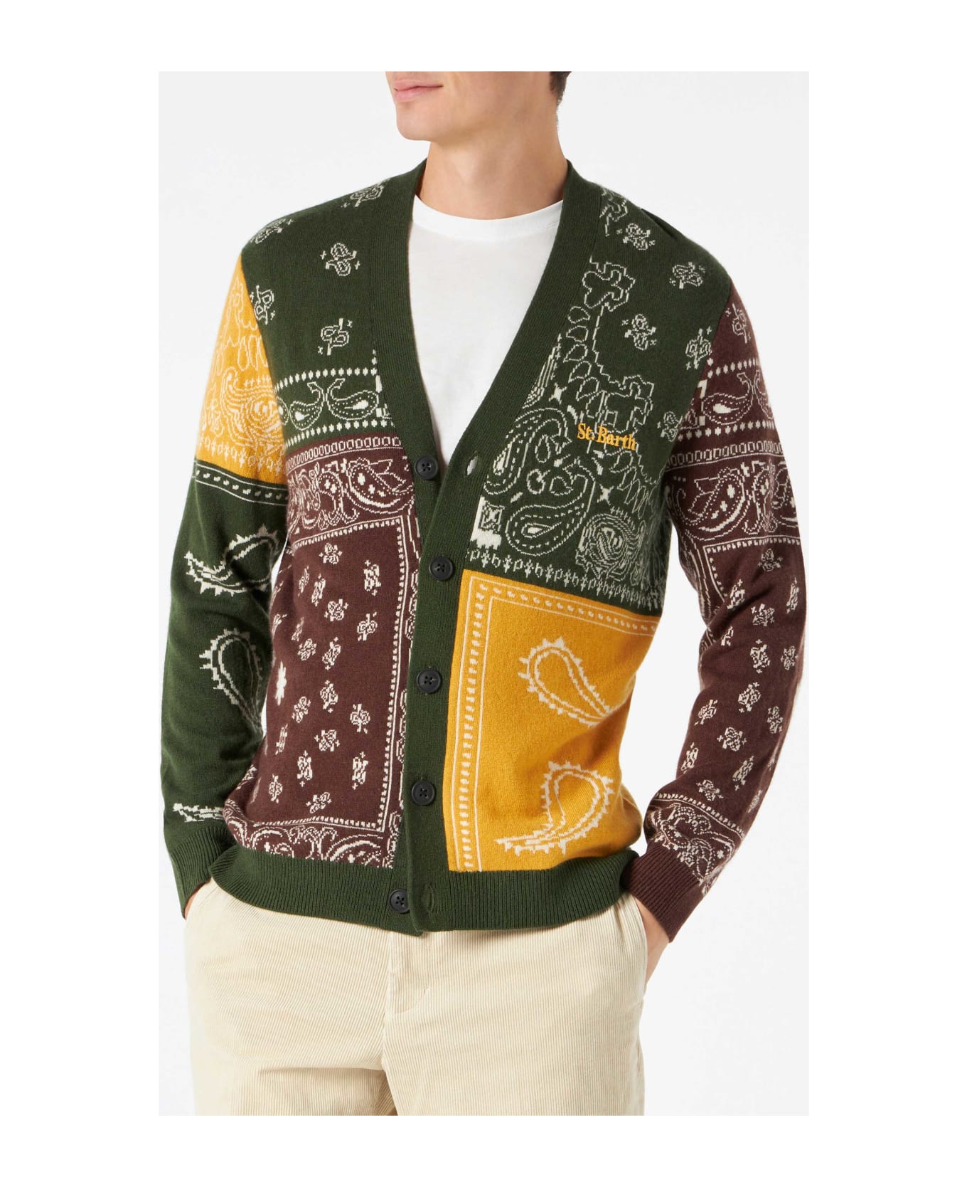 MC2 Saint Barth Man Cardigan With Bandanna Print