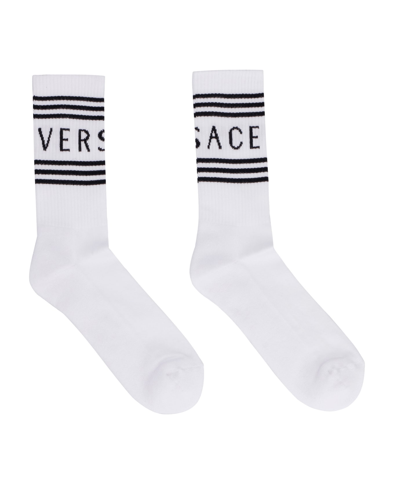 Versace Logo Cotton Blend Socks - White