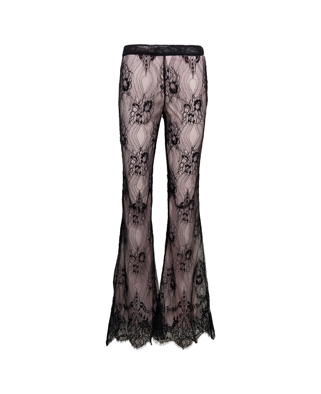 Dsquared2 Black Flared Pants With Floral Lace All-over In Polyester Woman - Black