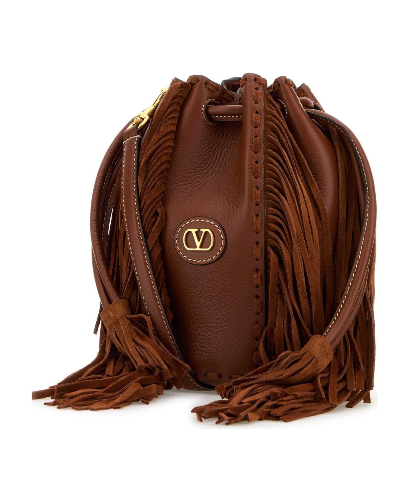 Valentino Garavani Caramel Leather Bucket Bag - DEEPCARAMEL