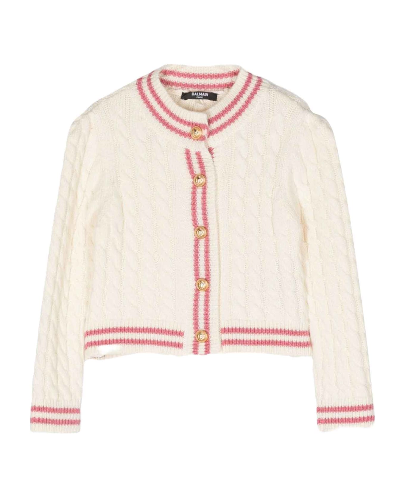 Balmain Ivory/pink Cardigan Girl - Bianco ニットウェア＆スウェットシャツ