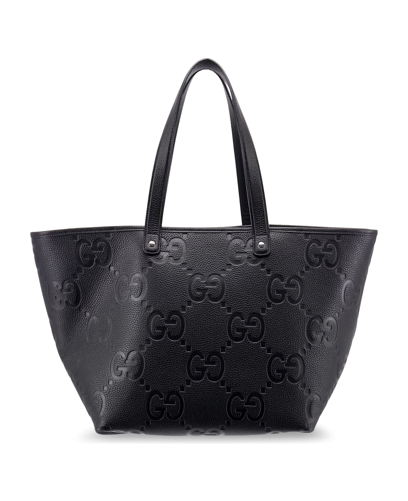 Gucci Leather Shopping Bag With Jumbo Gg Motif - Black